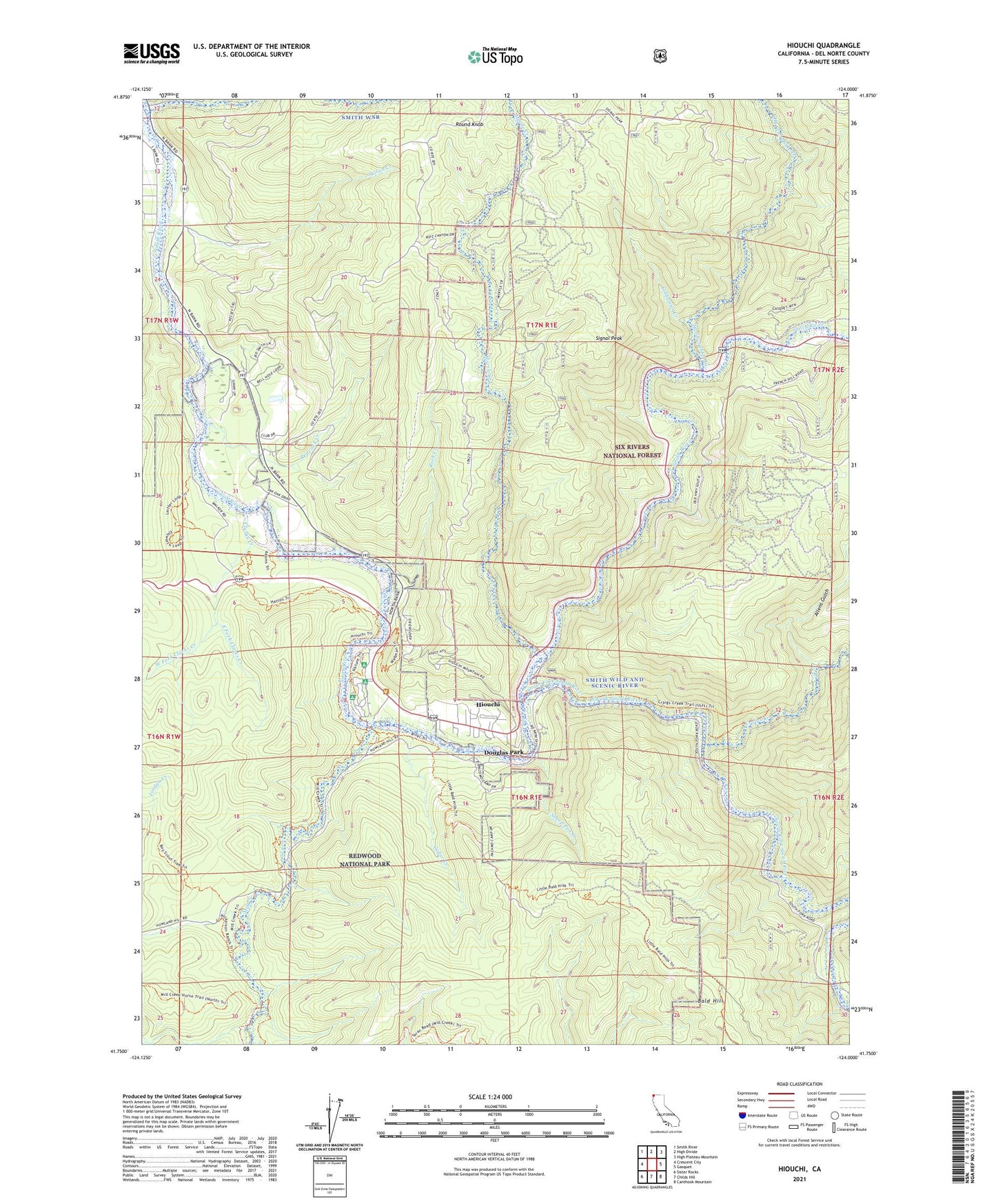 Hiouchi California US Topo Map Image