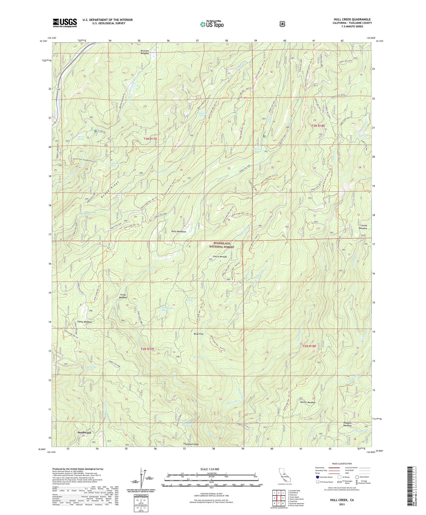 Hull Creek California US Topo Map Image