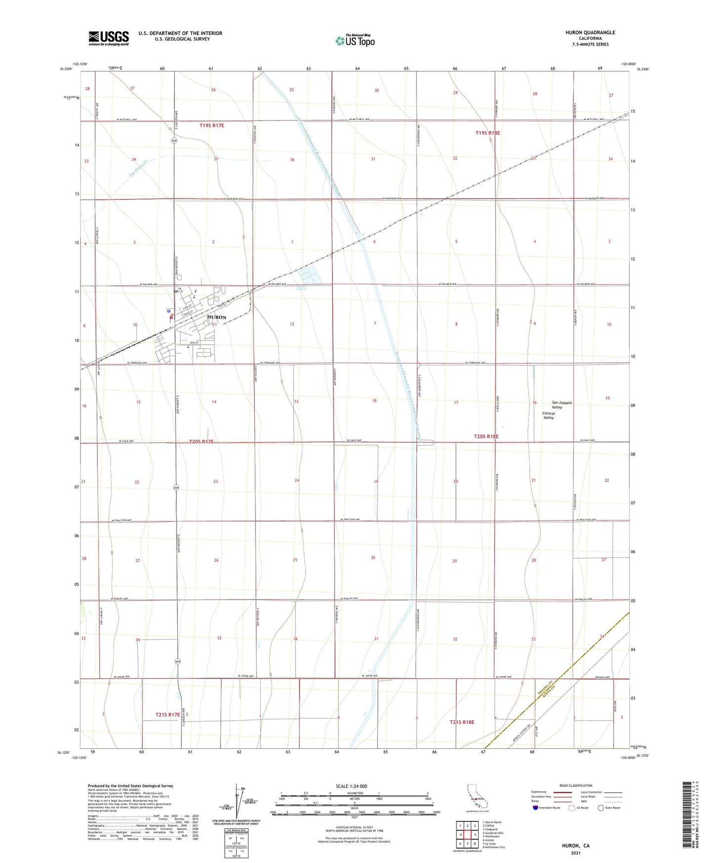 Huron California US Topo Map Image