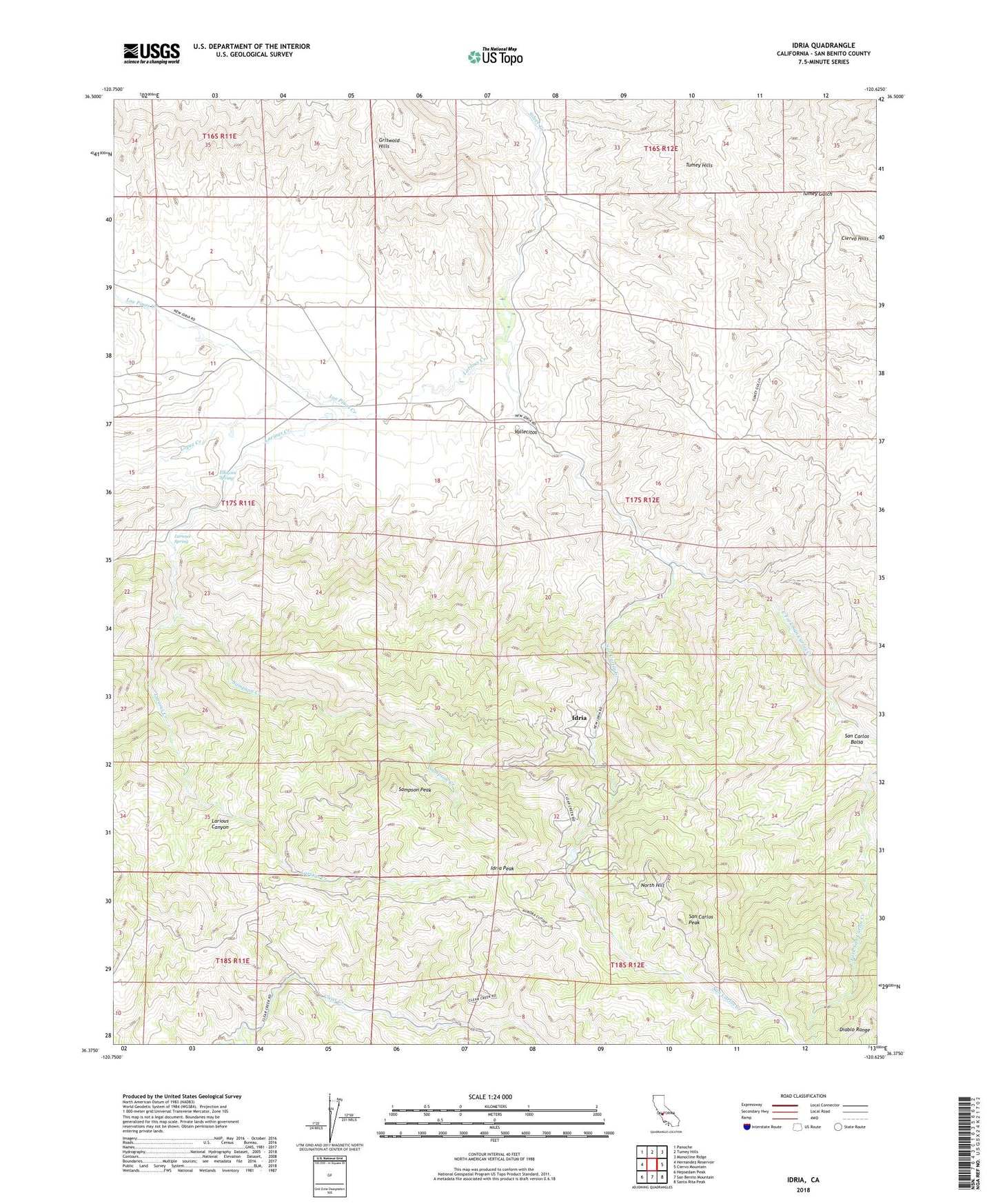 Idria California US Topo Map Image