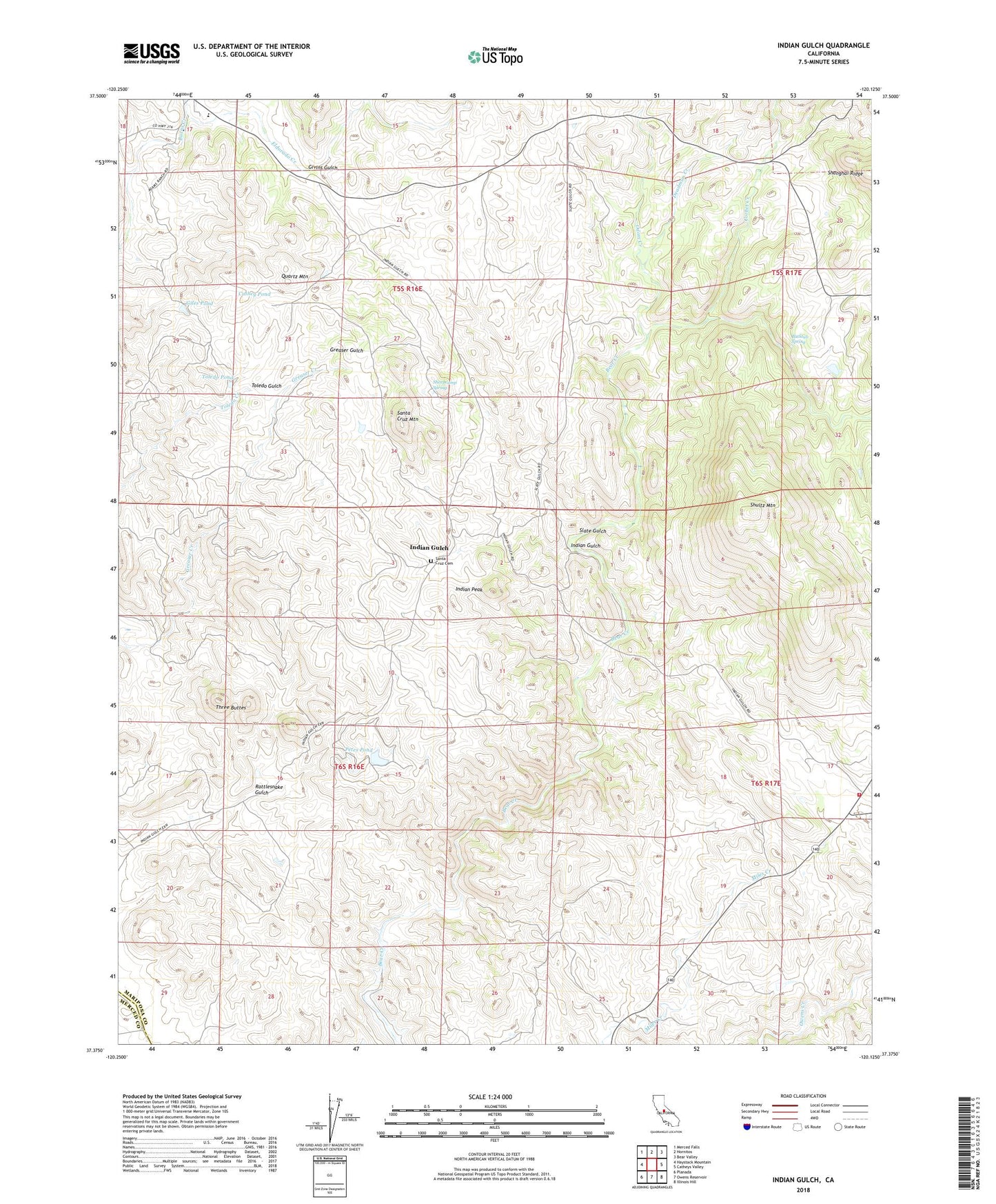 Indian Gulch California US Topo Map Image