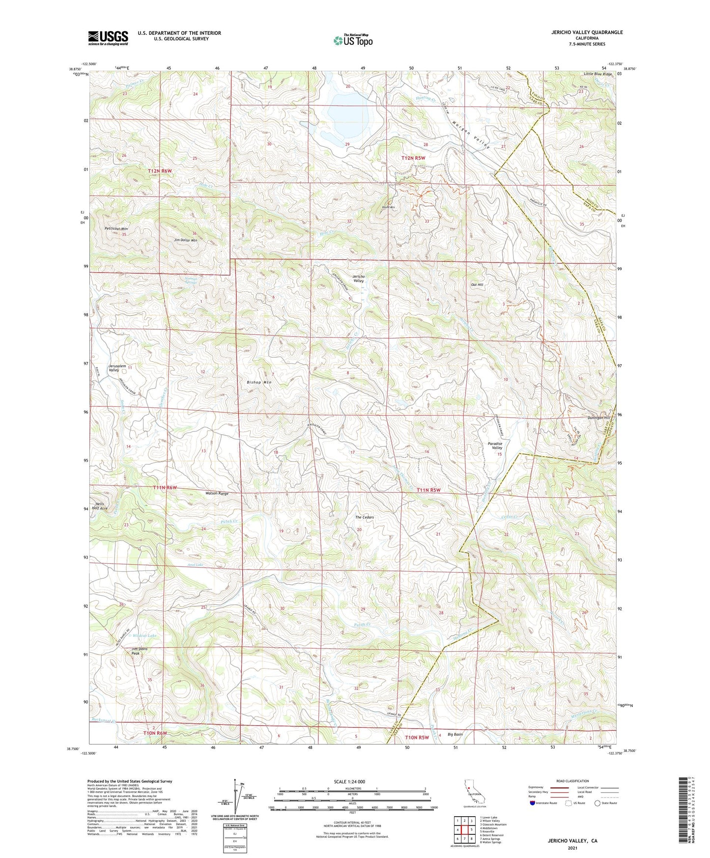 Jericho Valley California US Topo Map Image