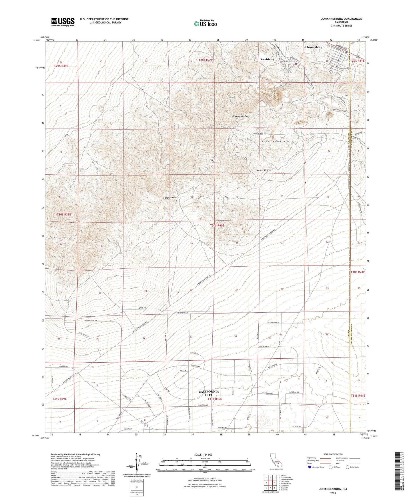 Johannesburg California US Topo Map Image