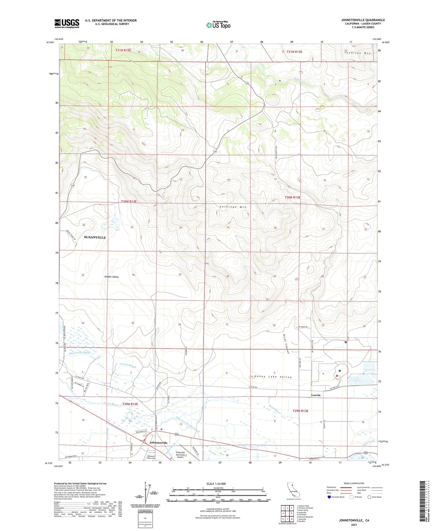 Johnstonville California US Topo Map Image