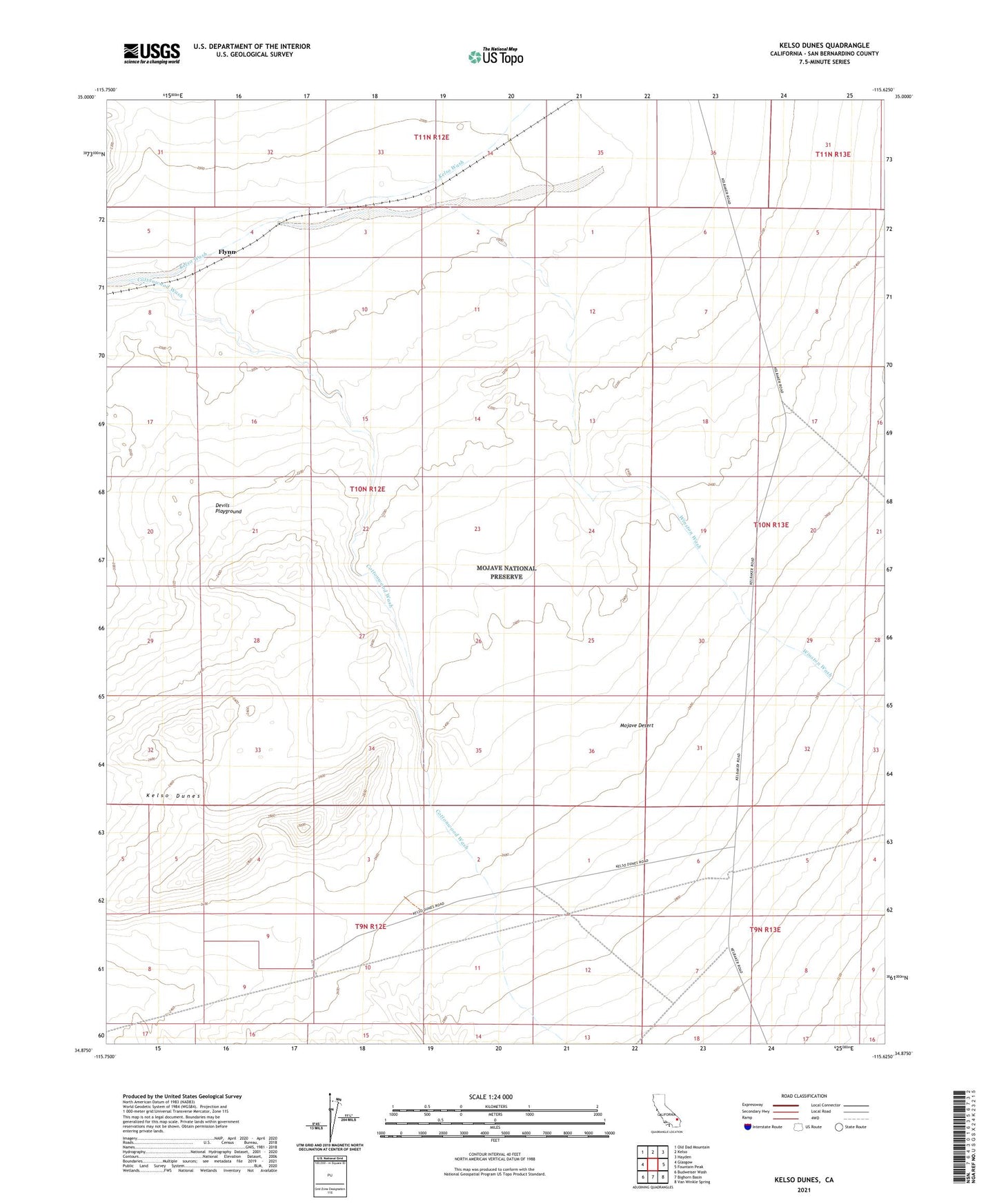 Kelso Dunes California US Topo Map Image
