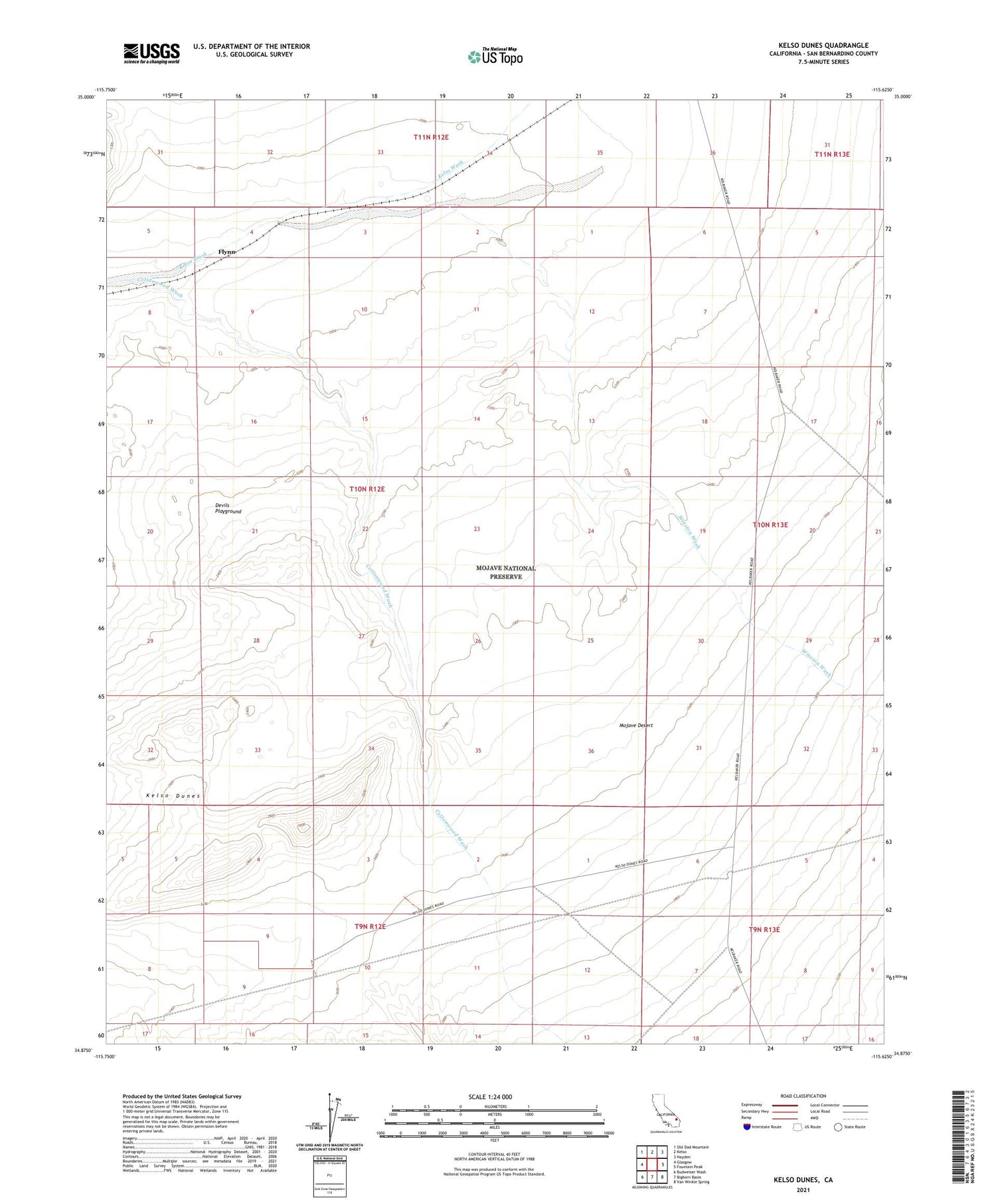 Kelso Dunes California US Topo Map Image