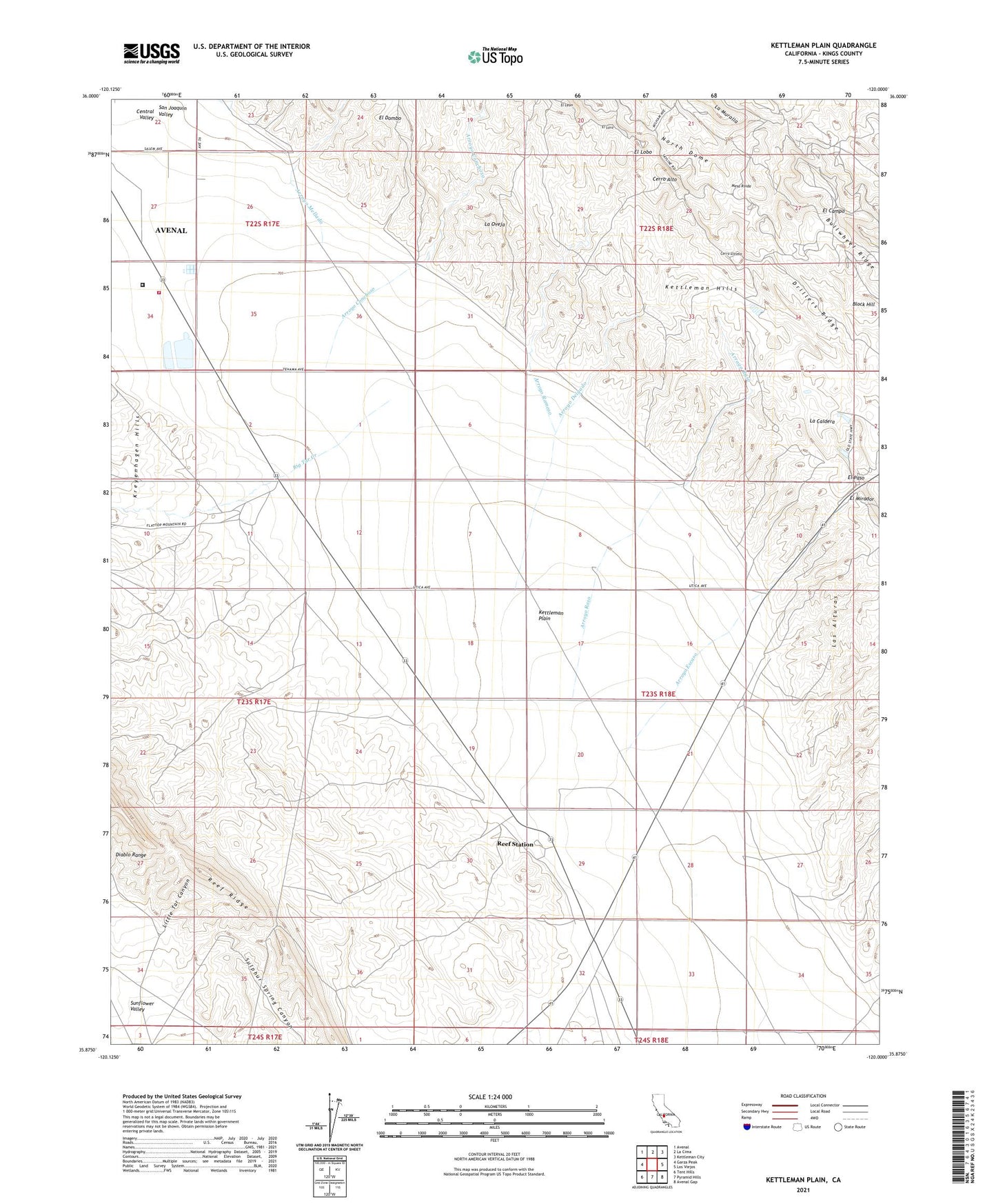 Kettleman Plain California US Topo Map Image