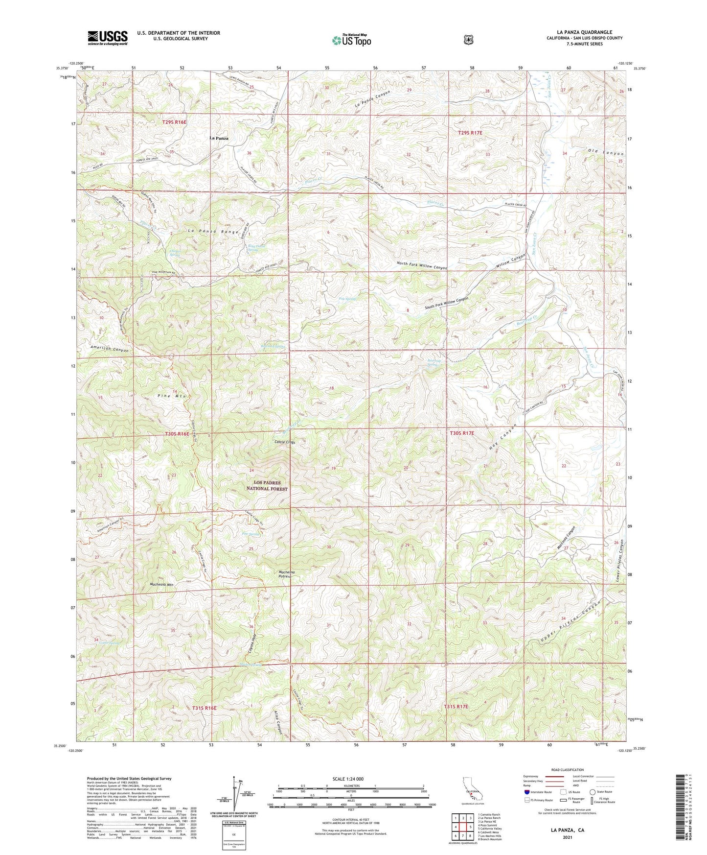 La Panza California US Topo Map Image