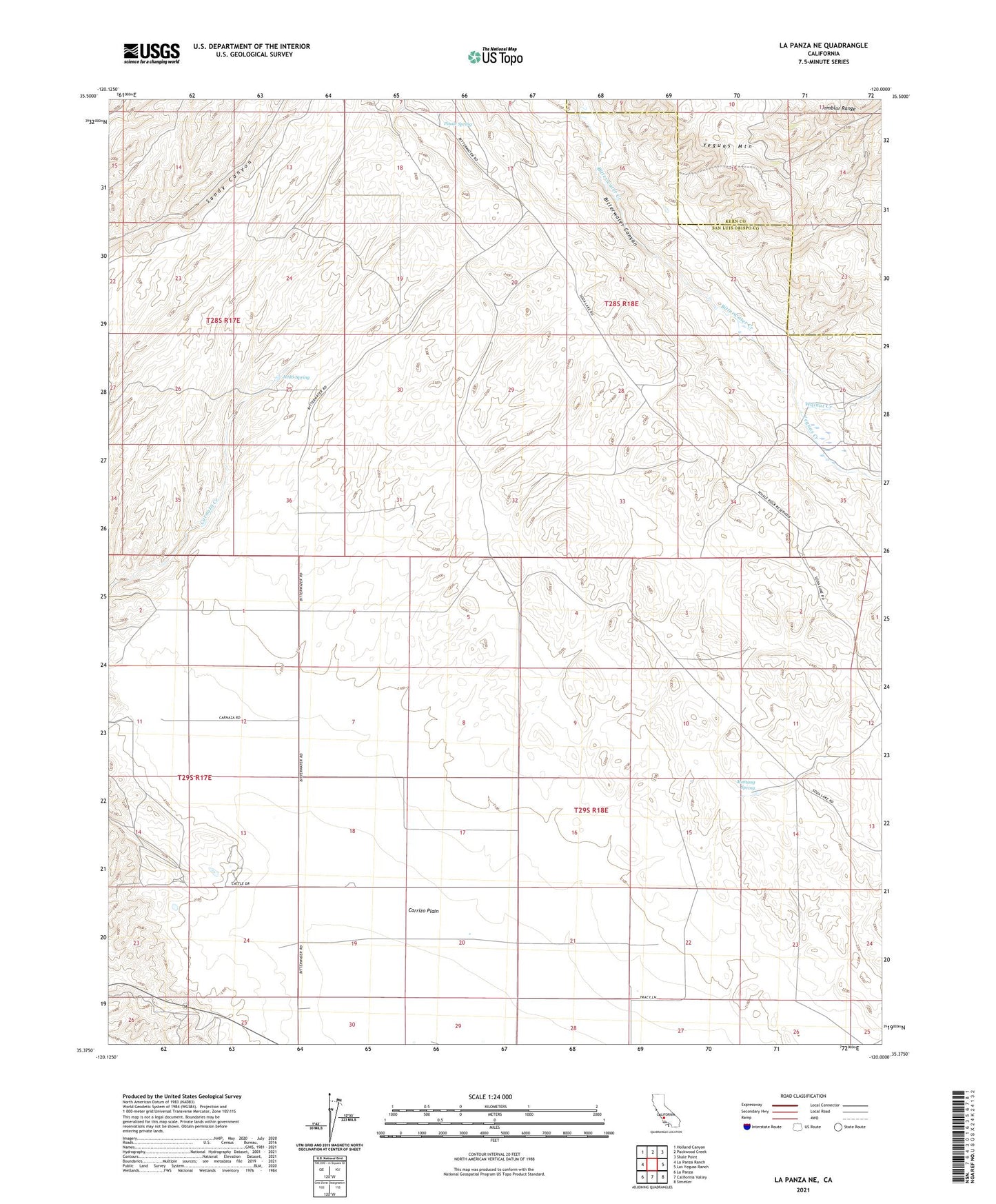 La Panza NE California US Topo Map Image