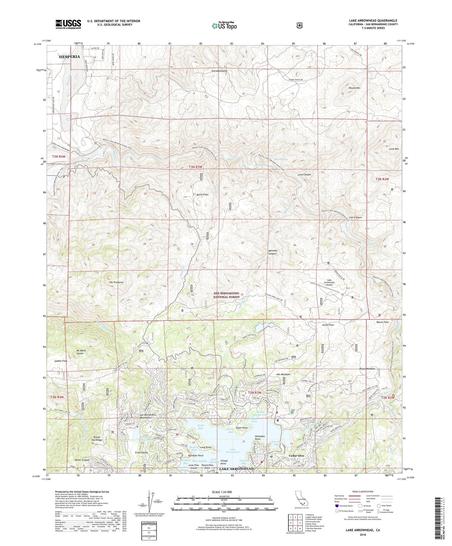 Lake Arrowhead California US Topo Map Image