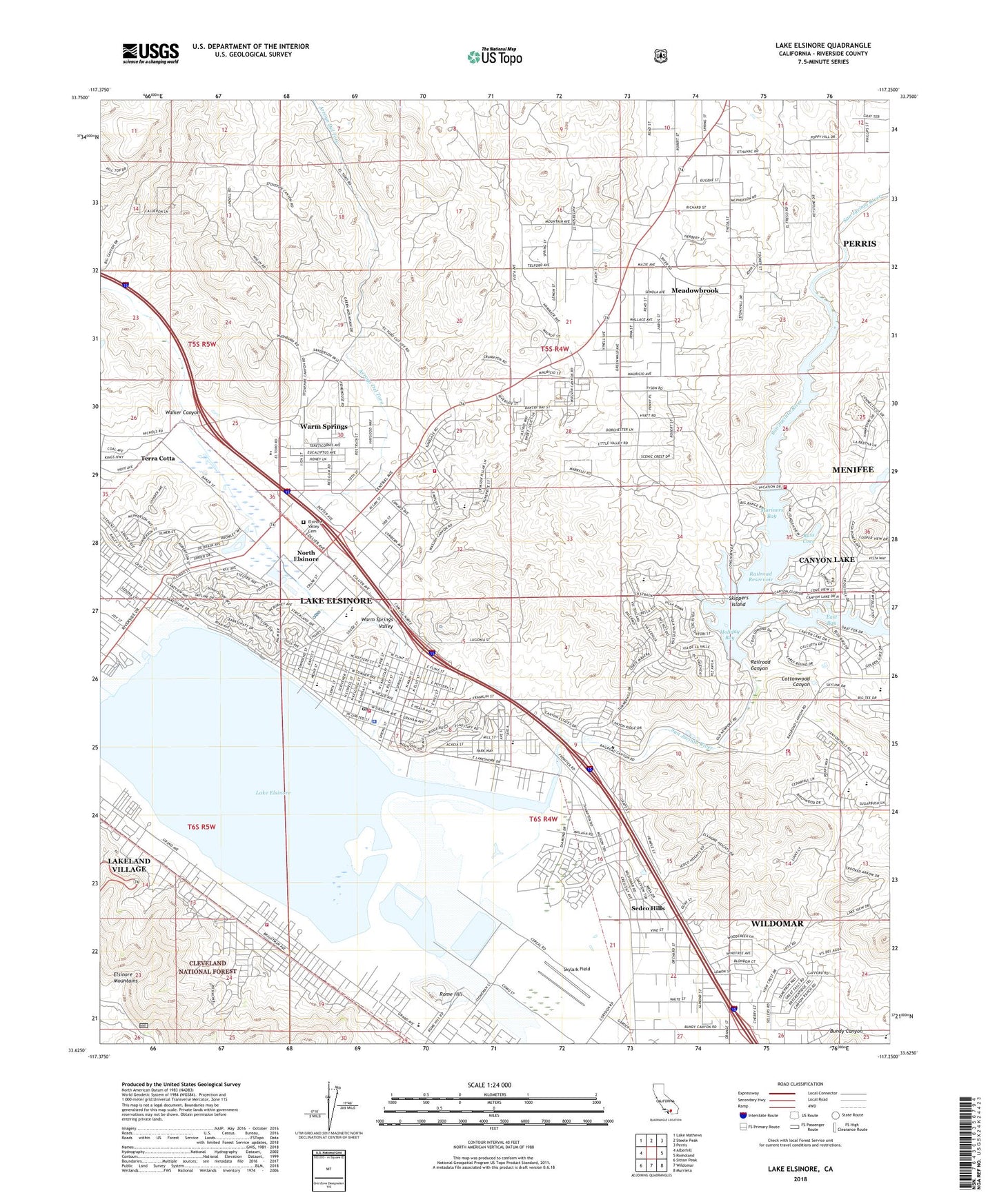 Lake Elsinore California US Topo Map Image