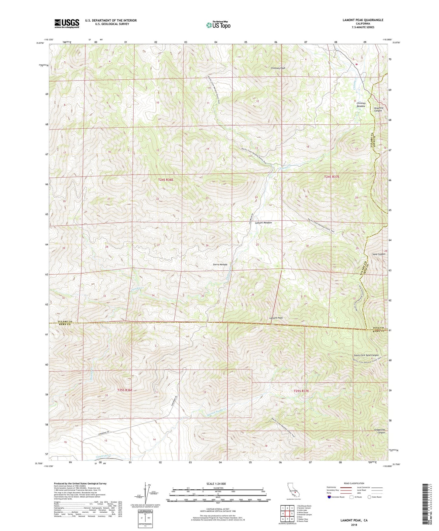 Lamont Peak California US Topo Map Image