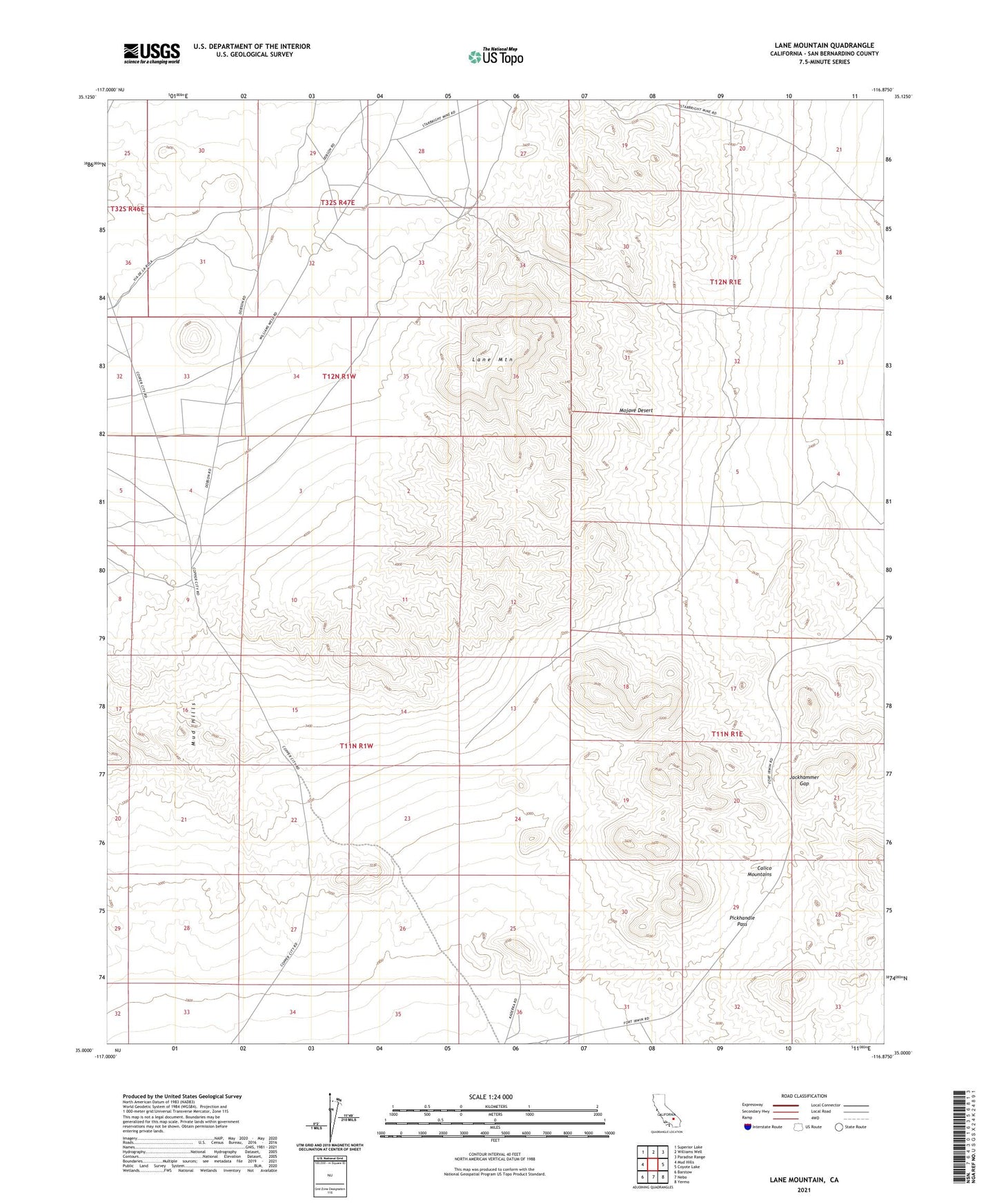 Lane Mountain California US Topo Map Image
