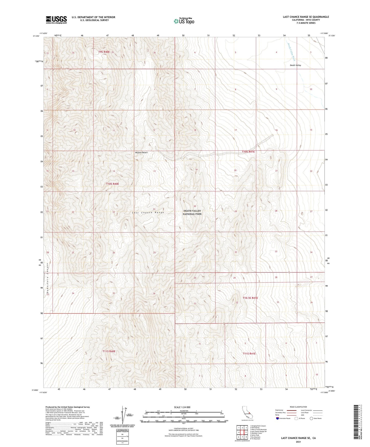 Last Chance Range SE California US Topo Map Image