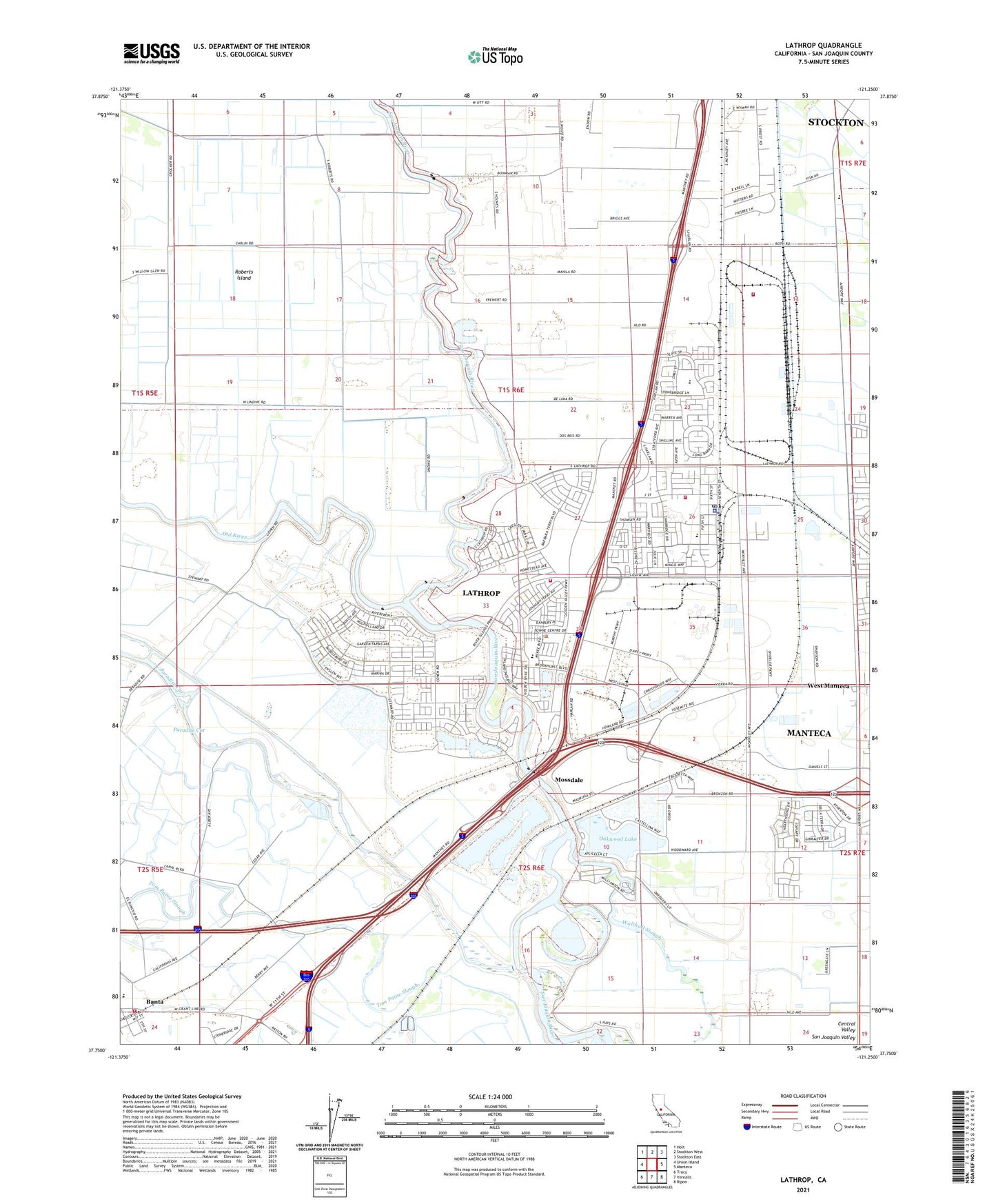 Lathrop California US Topo Map Image