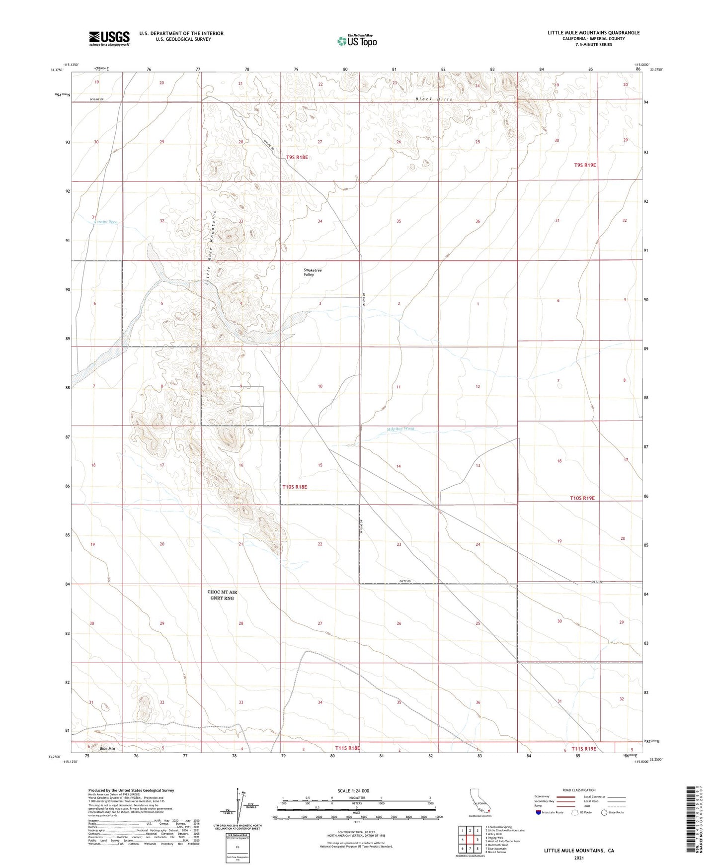 Little Mule Mountains California US Topo Map Image