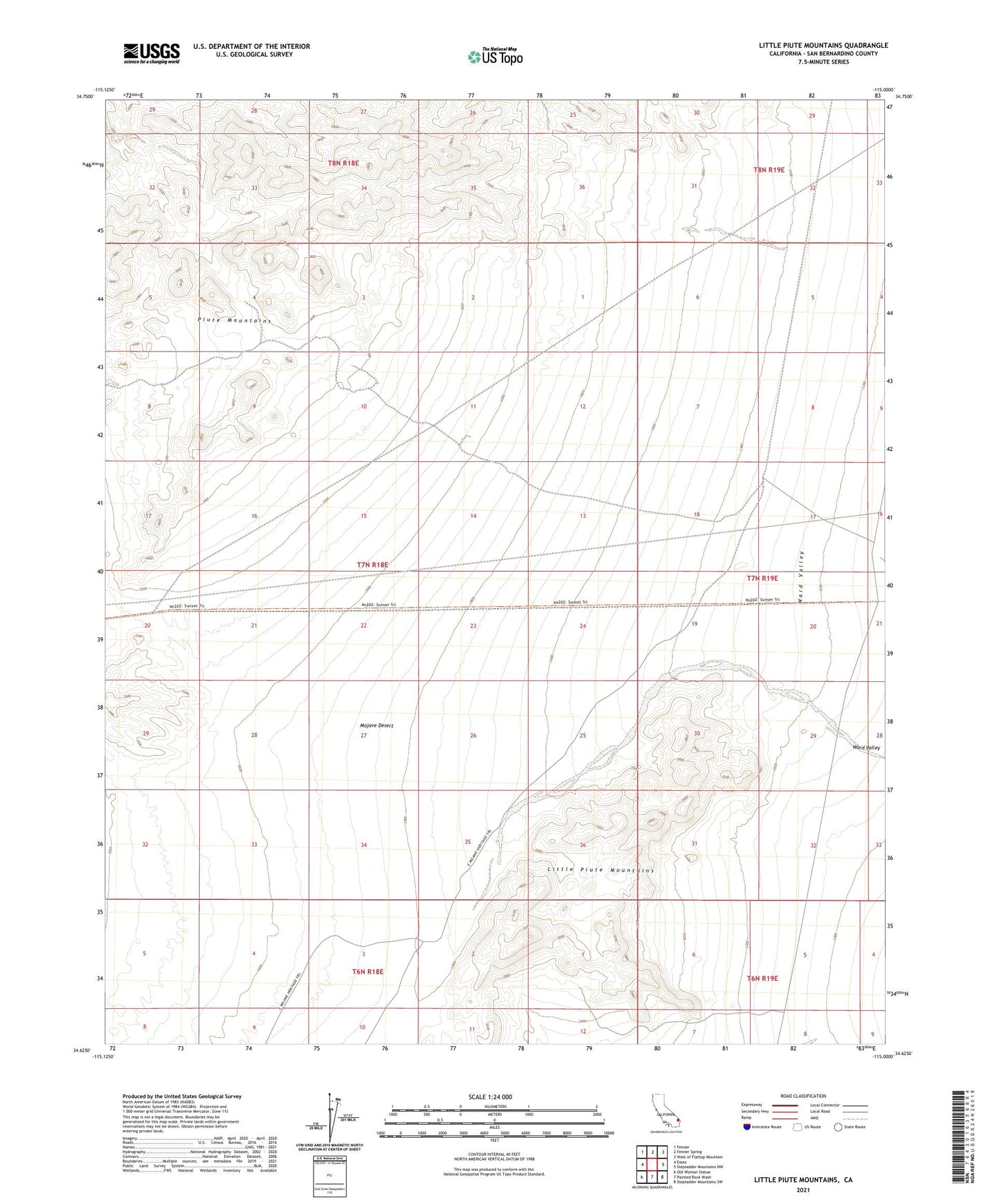 Little Piute Mountains California US Topo Map Image