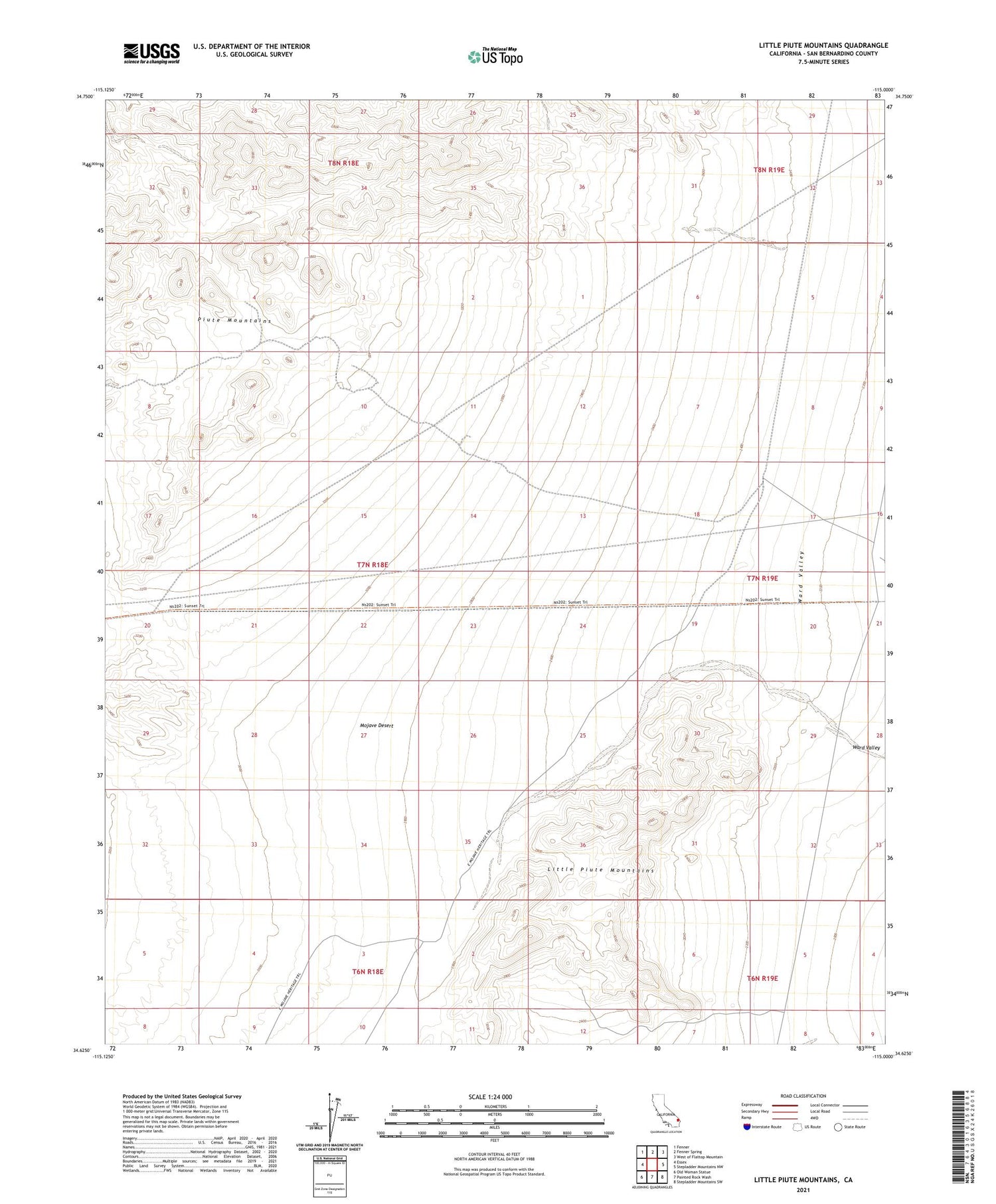 Little Piute Mountains California US Topo Map Image