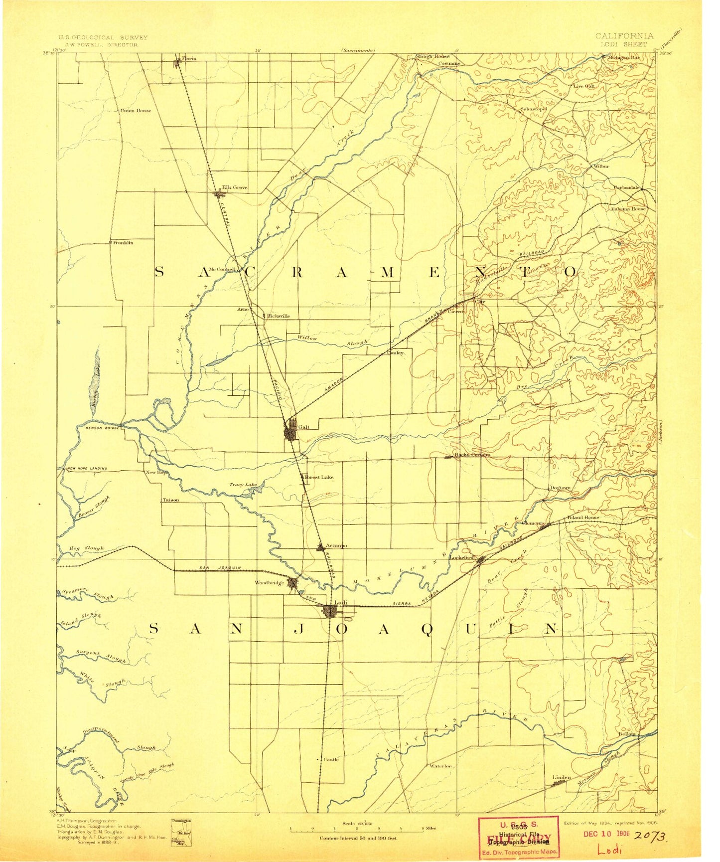 Historic 1894 Lodi California 30'x30' Topo Map Image