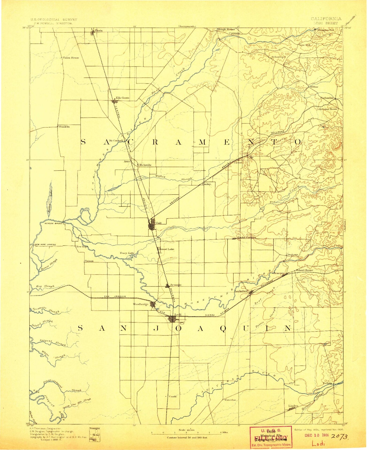 Historic 1894 Lodi California 30'x30' Topo Map Image