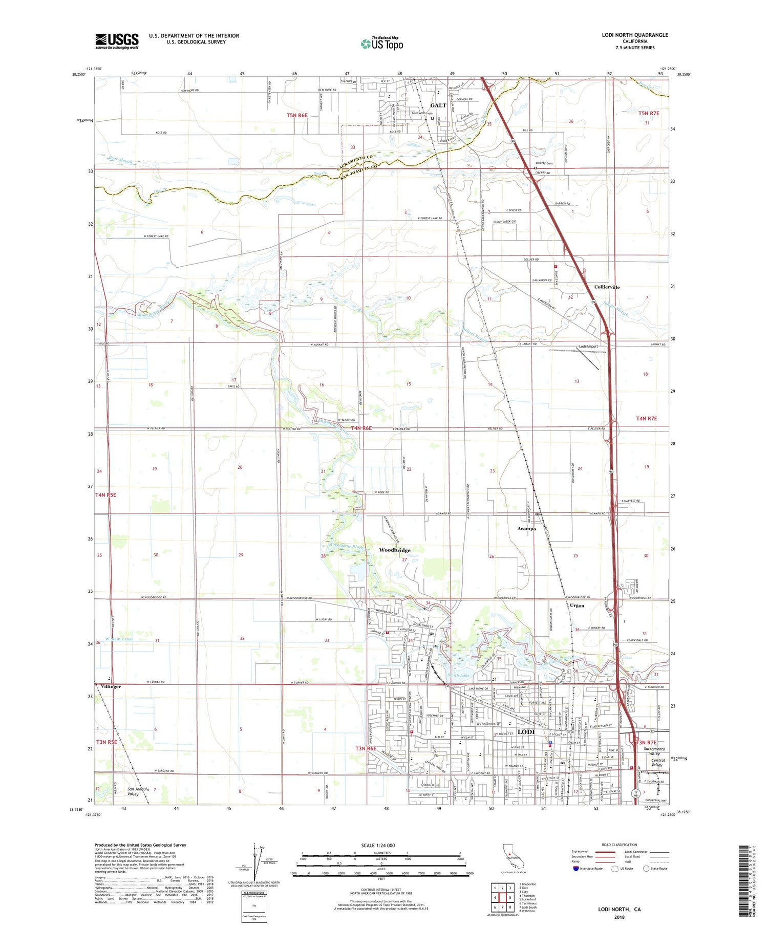 Lodi North California US Topo Map Image