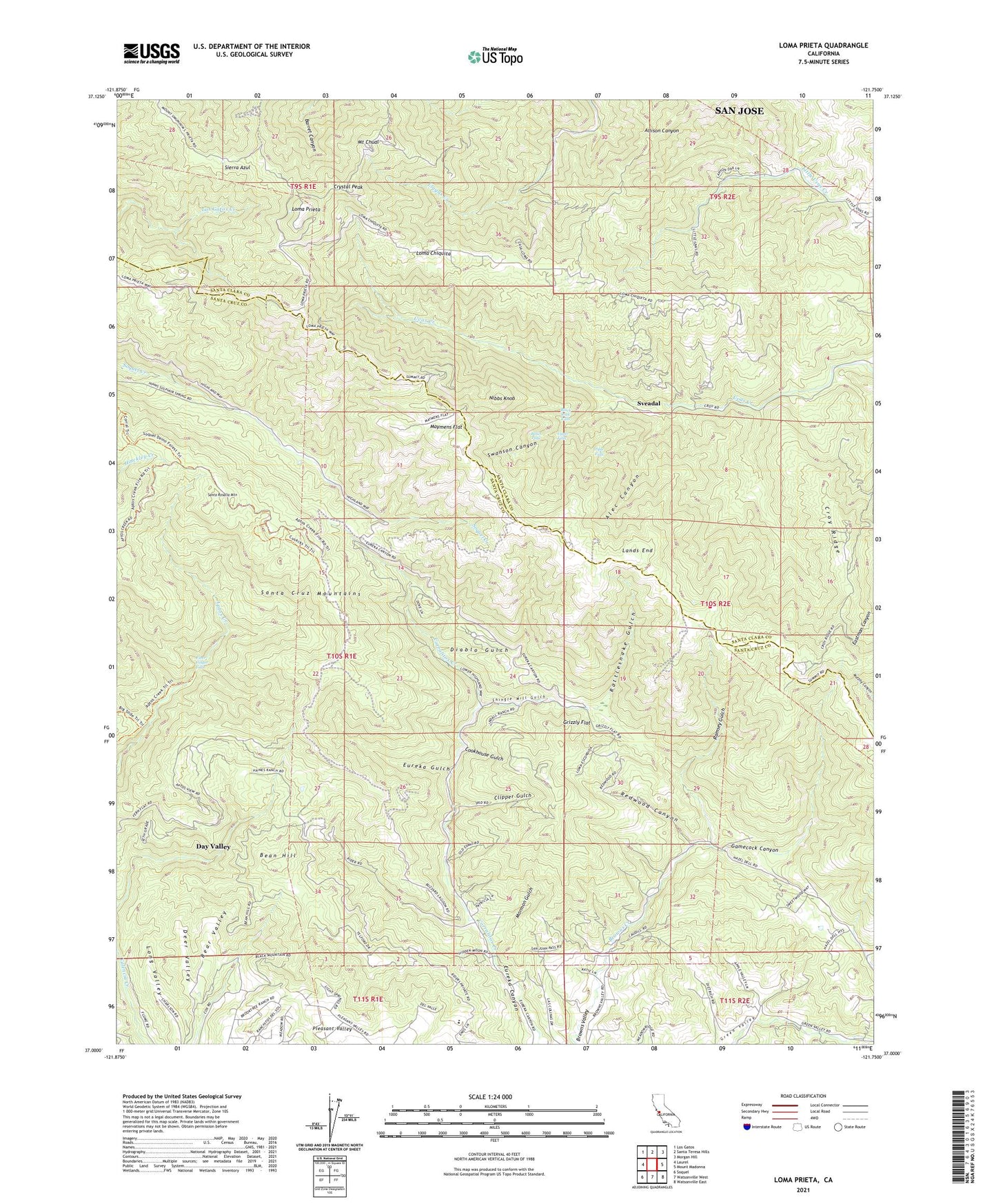 Loma Prieta California US Topo Map Image