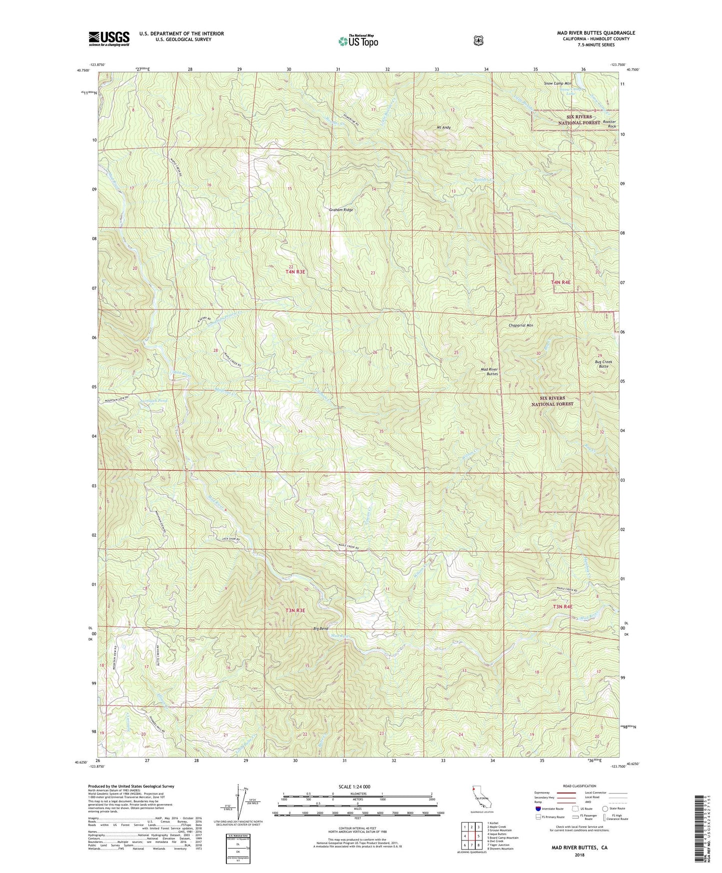 Mad River Buttes California US Topo Map Image
