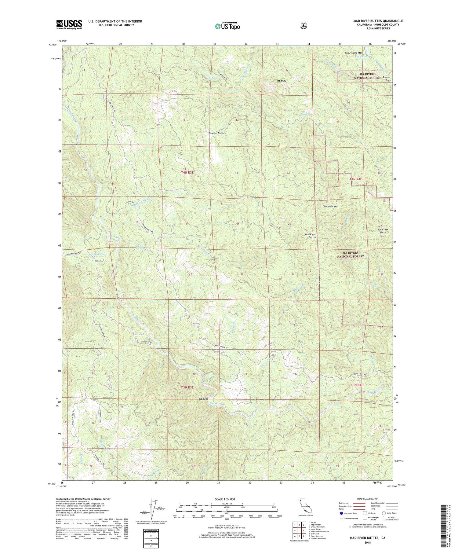 Mad River Buttes California US Topo Map Image
