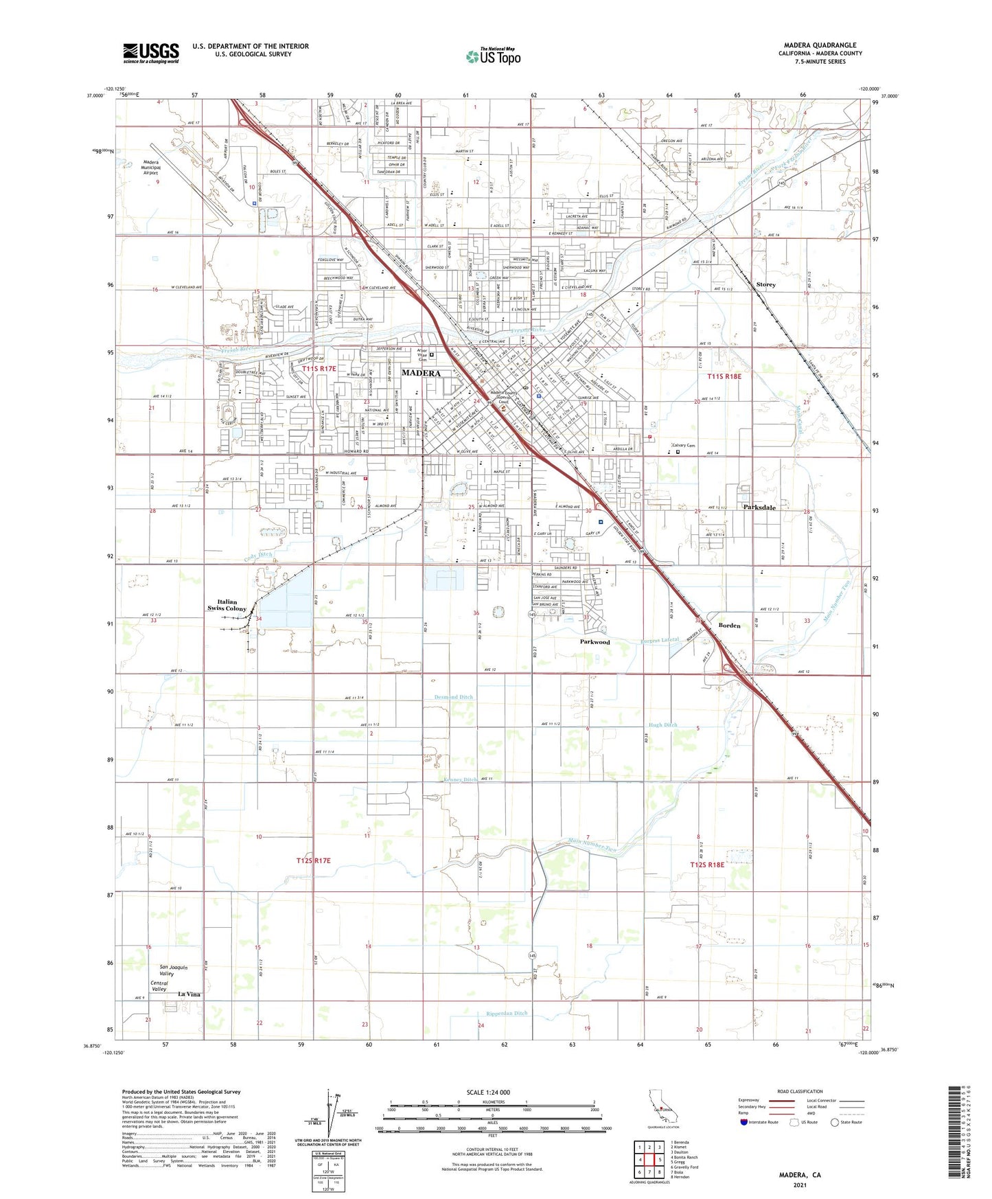 Madera California US Topo Map Image