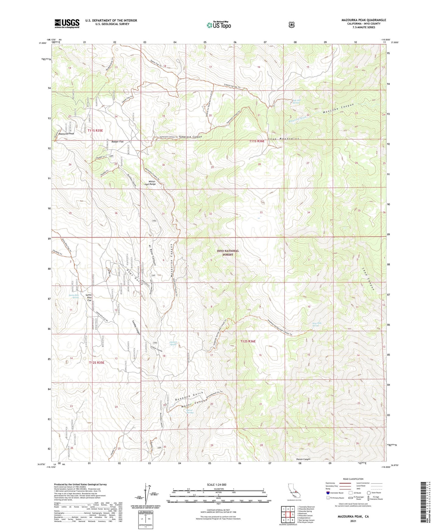 Mazourka Peak California US Topo Map Image