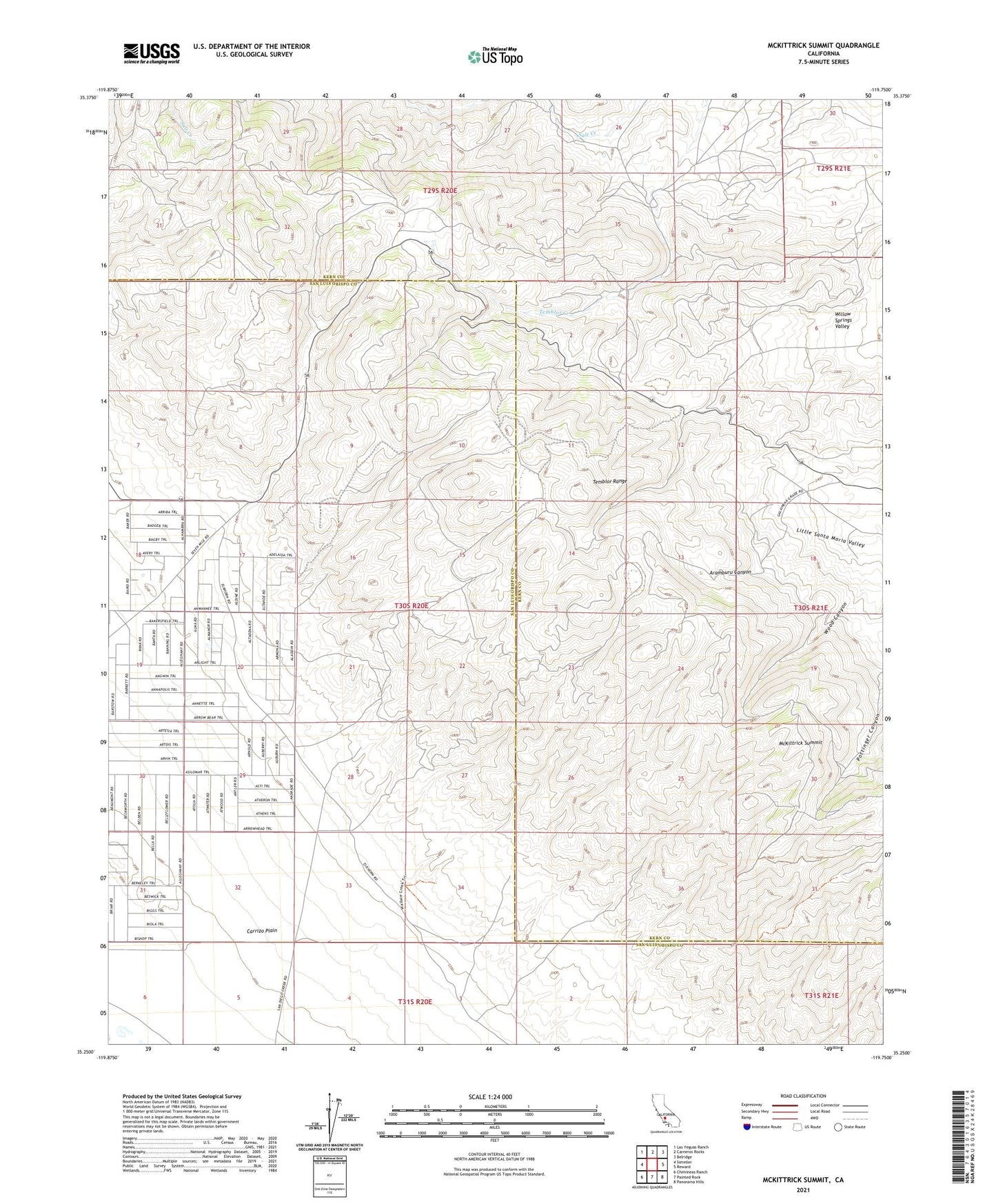 McKittrick Summit California US Topo Map Image