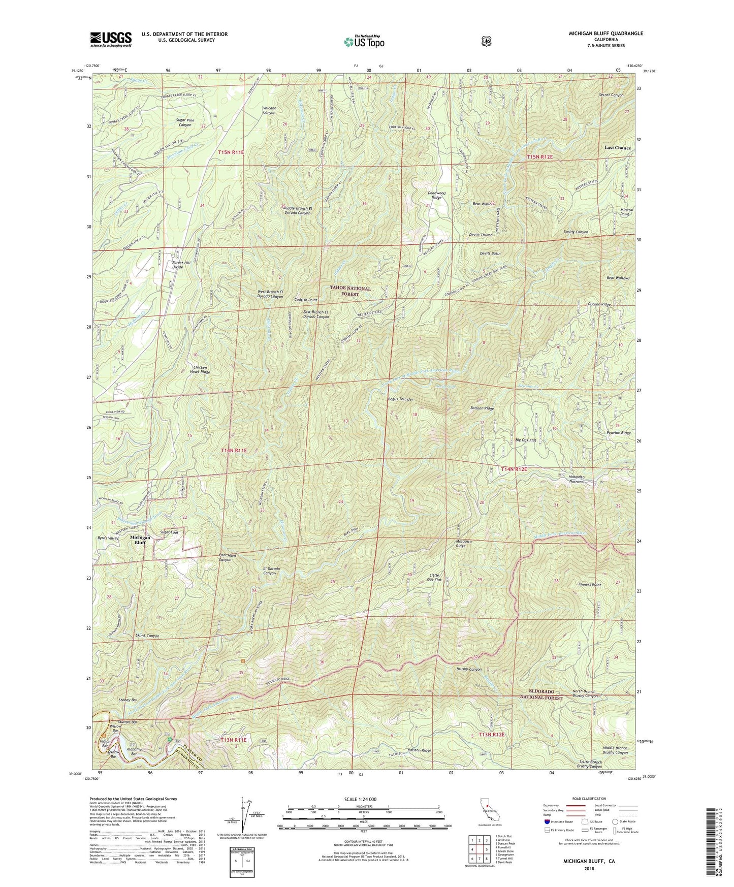 Michigan Bluff California US Topo Map Image