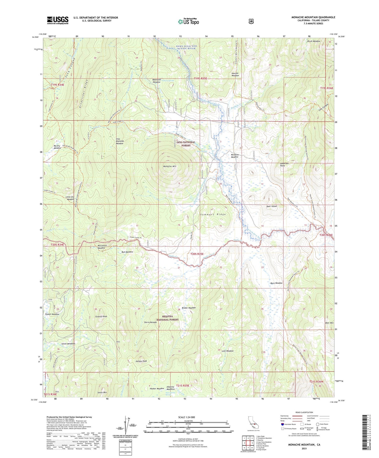Monache Mountain California US Topo Map Image