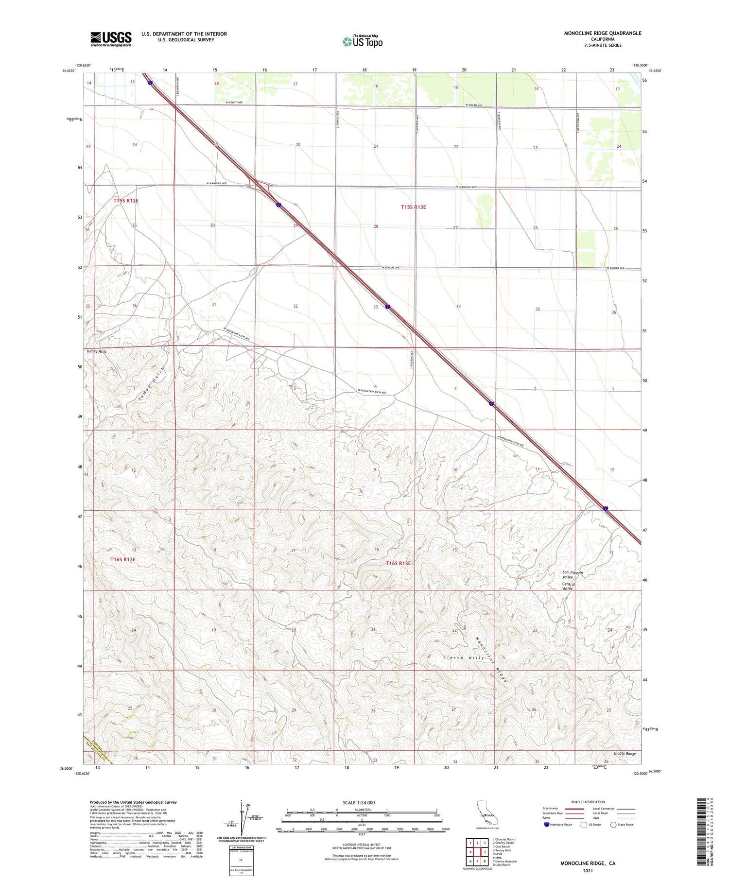 Monocline Ridge California US Topo Map Image