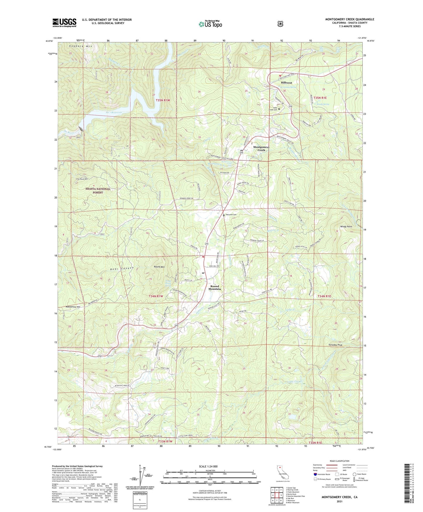 Montgomery Creek California US Topo Map Image