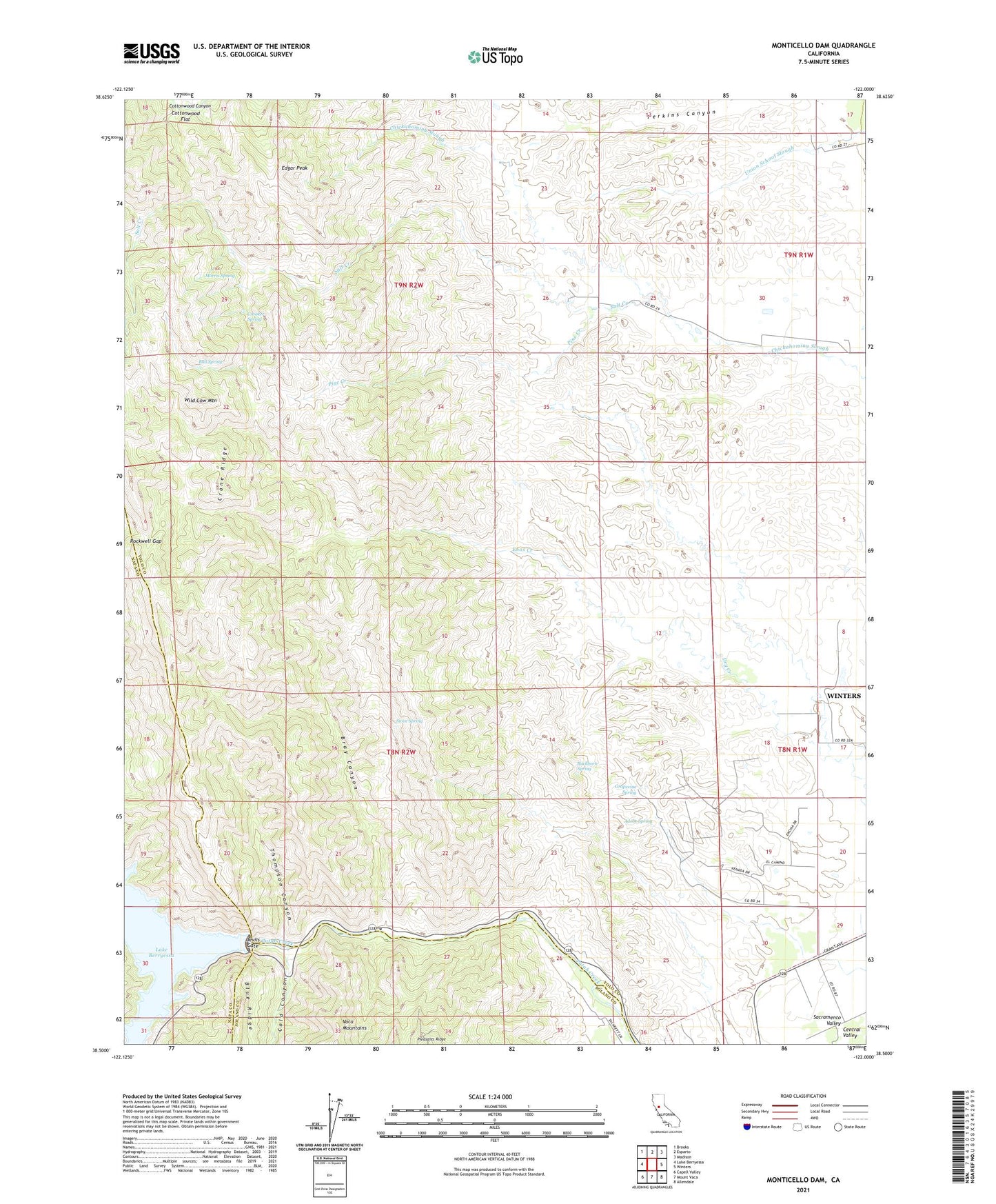 Monticello Dam California US Topo Map Image