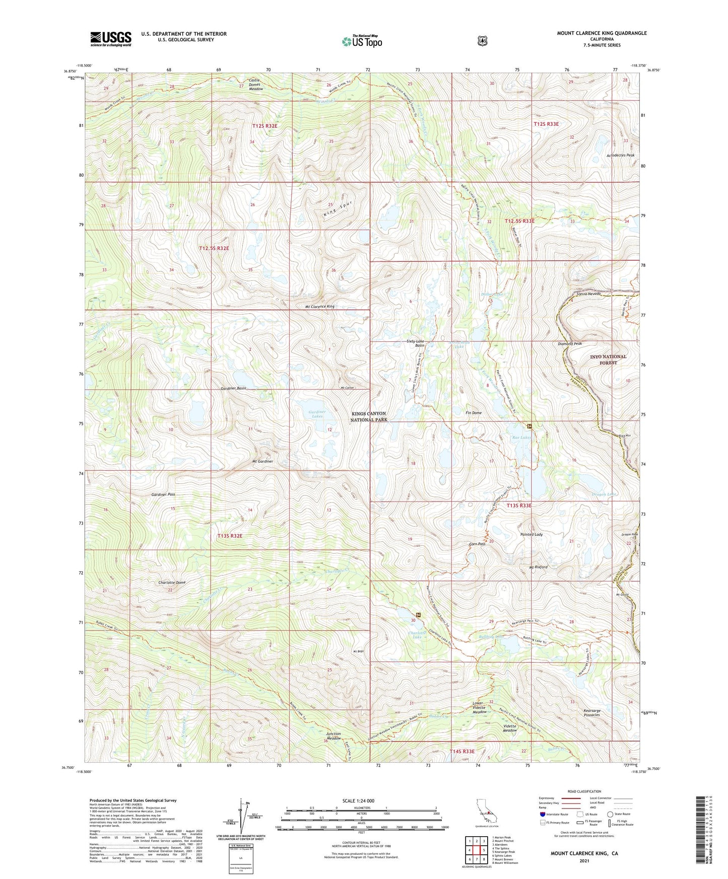 Mount Clarence King California US Topo Map Image