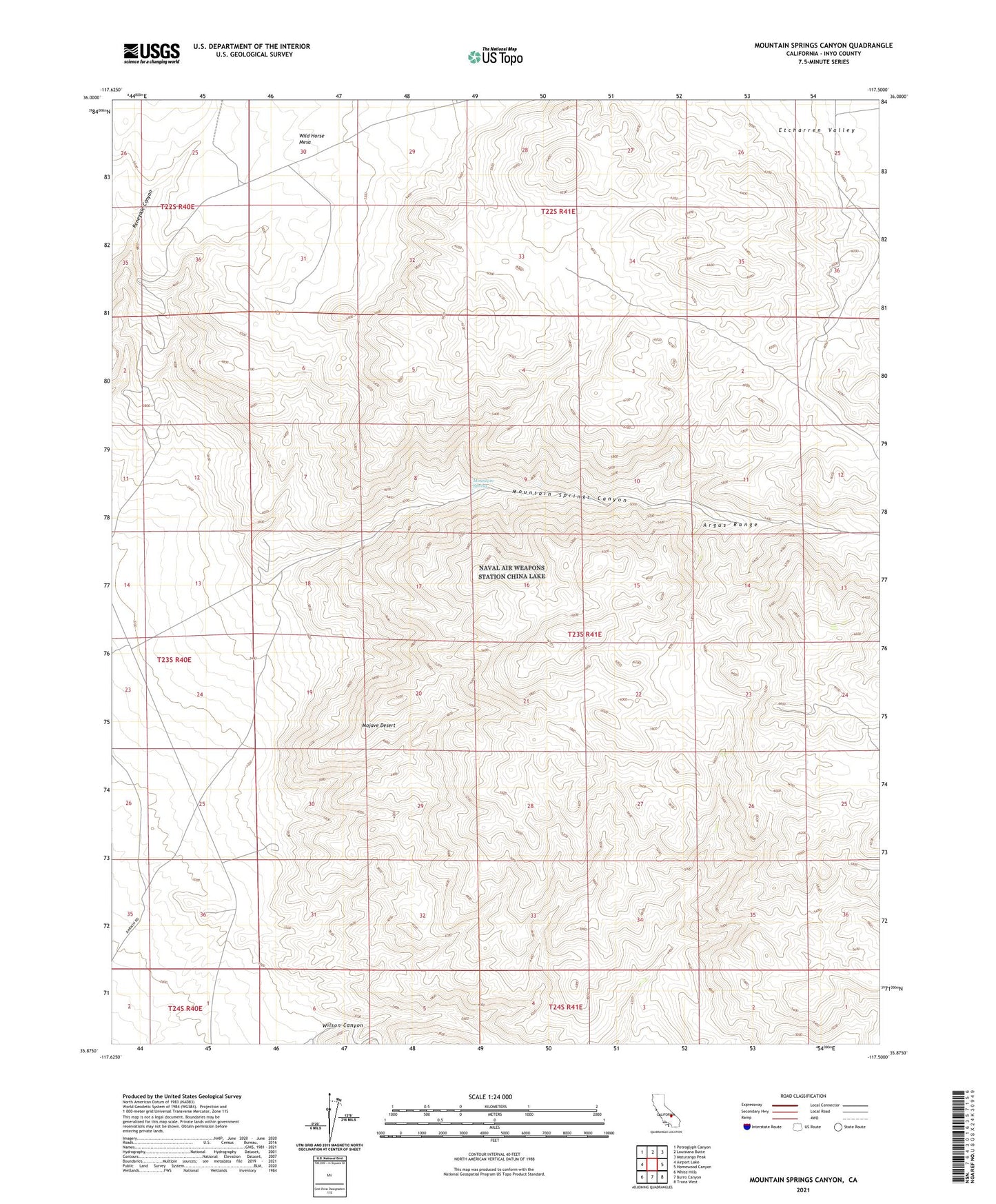 Mountain Springs Canyon California US Topo Map Image