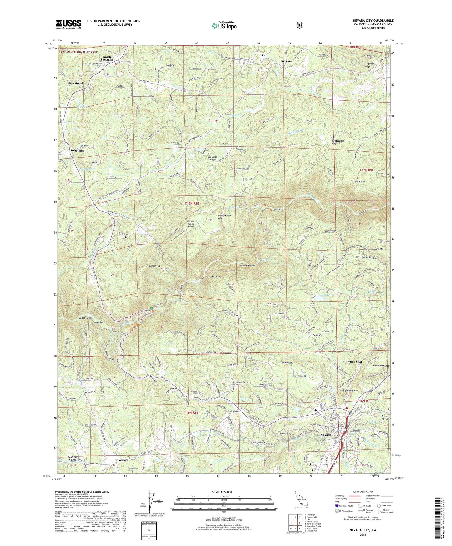 Nevada City California US Topo Map Image