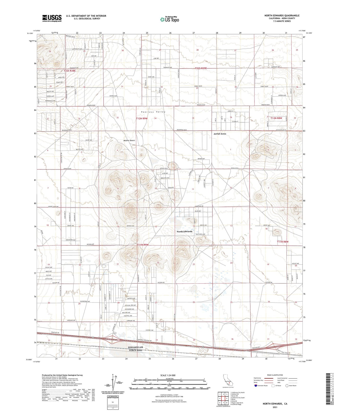 North Edwards California US Topo Map Image