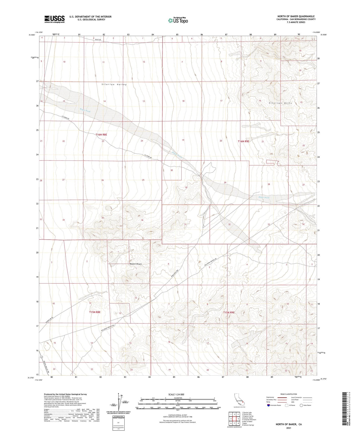 North of Baker California US Topo Map Image