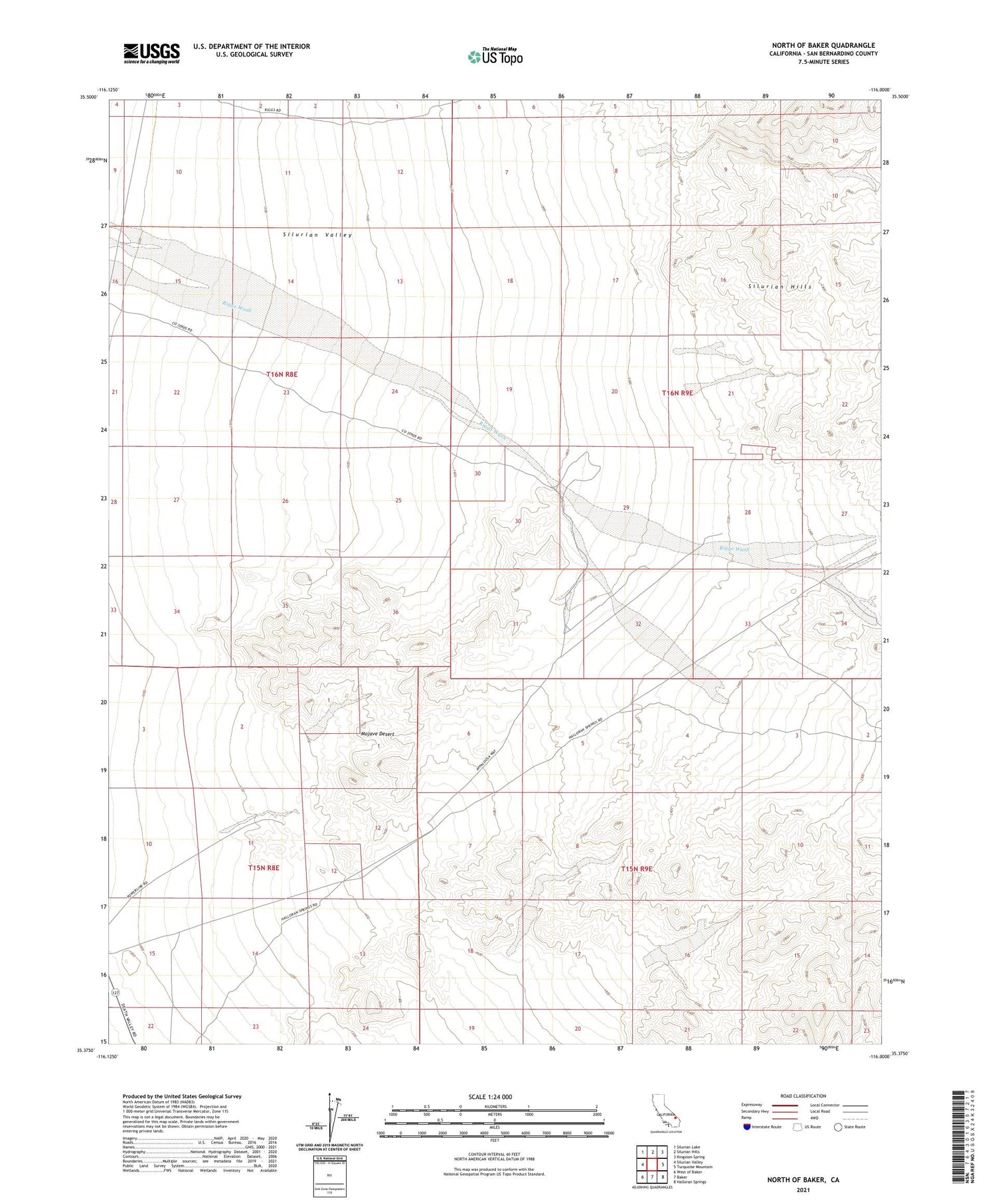 North of Baker California US Topo Map Image