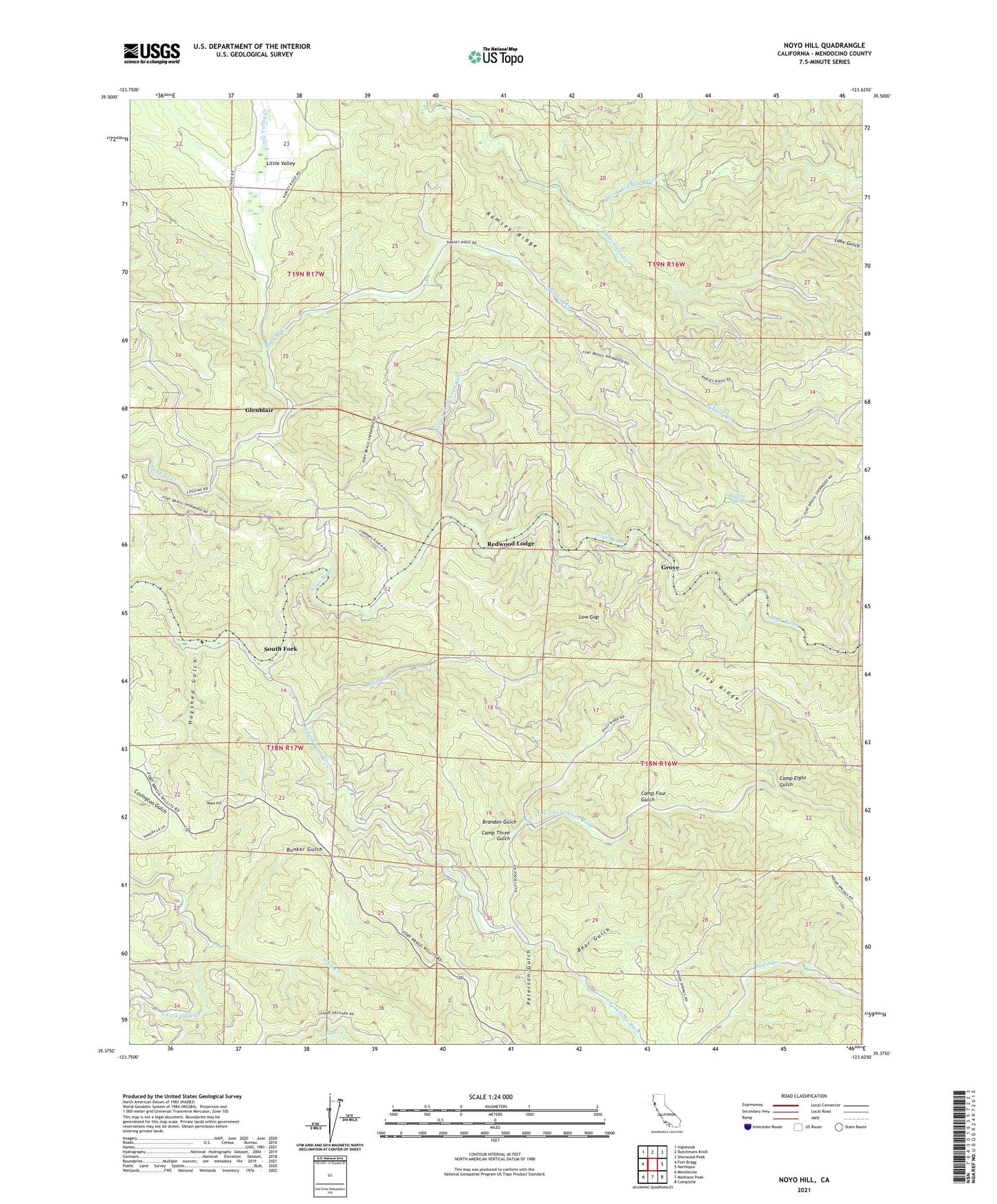 Noyo Hill California US Topo Map Image