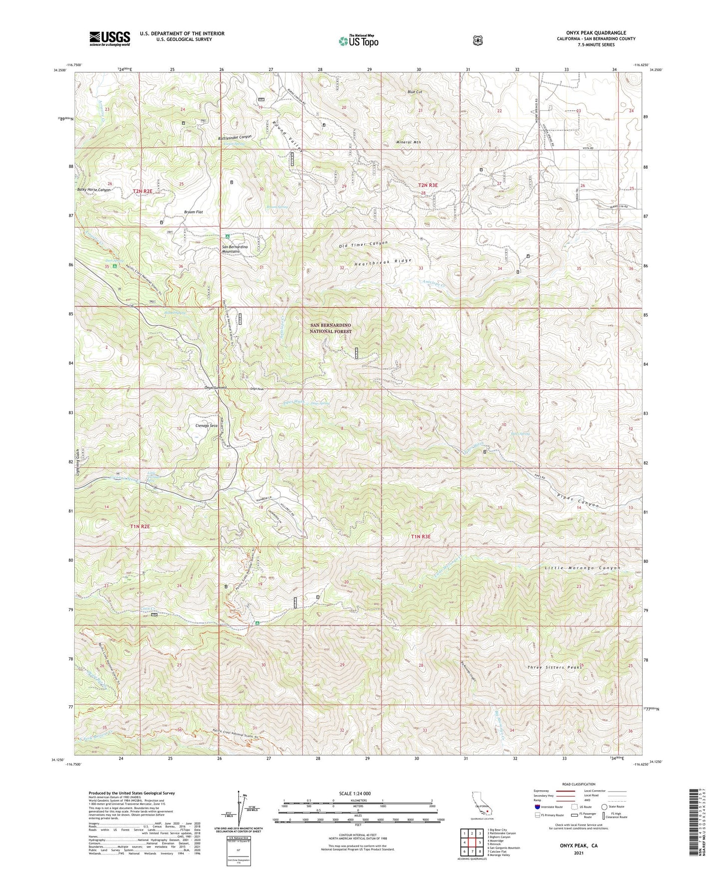Onyx Peak California US Topo Map Image