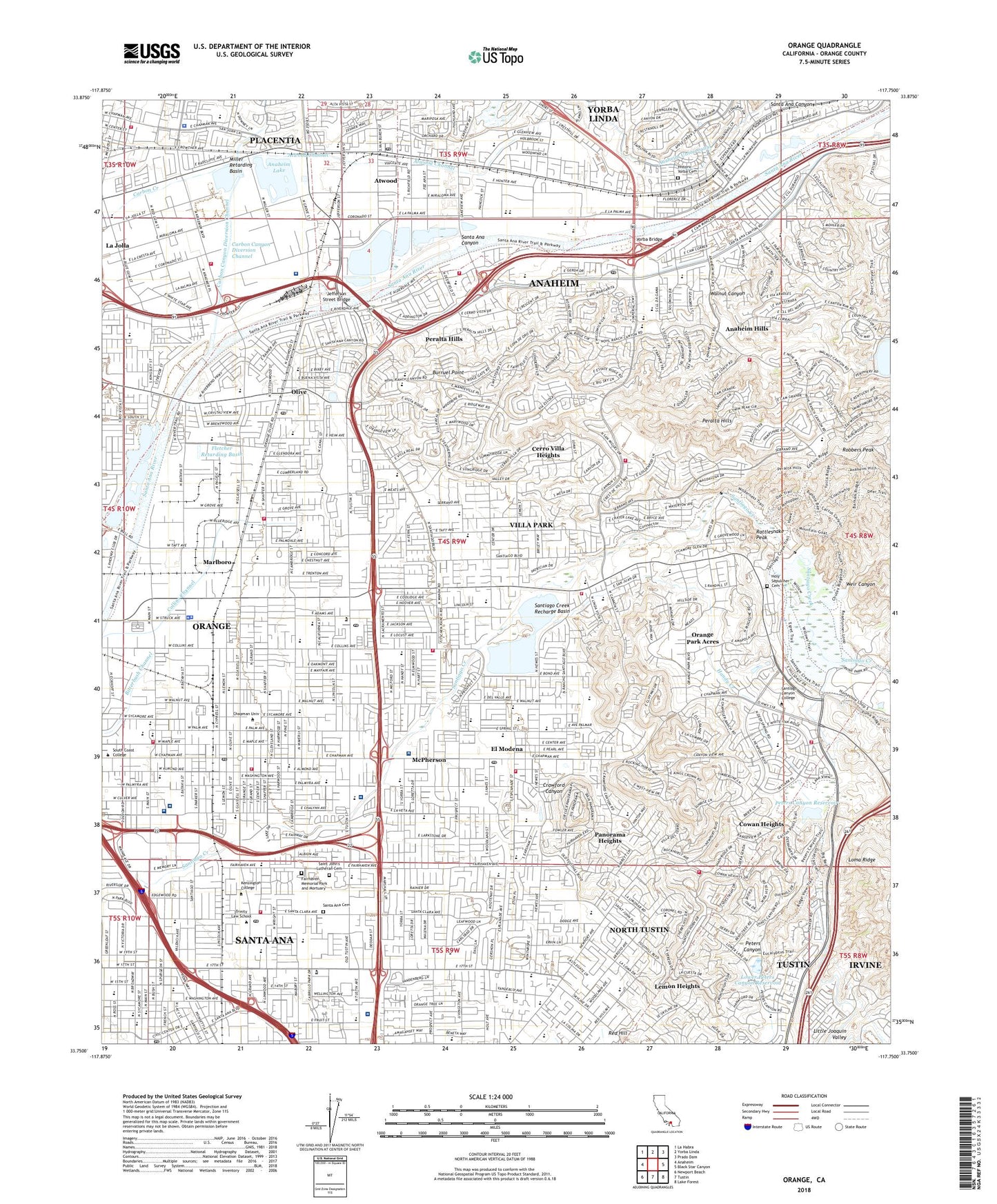 Orange California US Topo Map Image