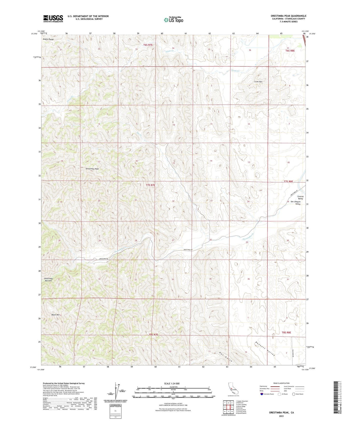Orestimba Peak California US Topo Map Image
