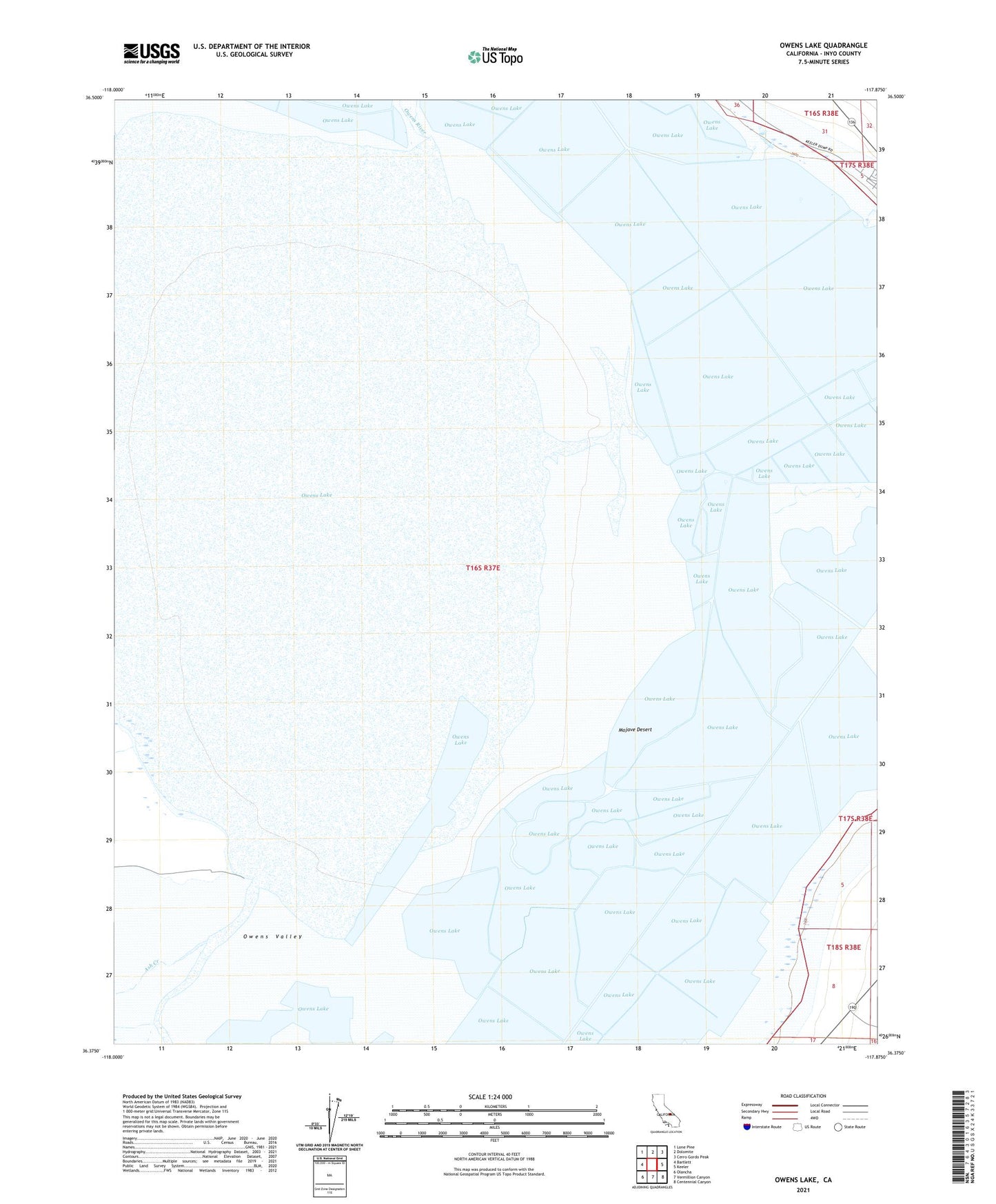 Owens Lake California US Topo Map Image