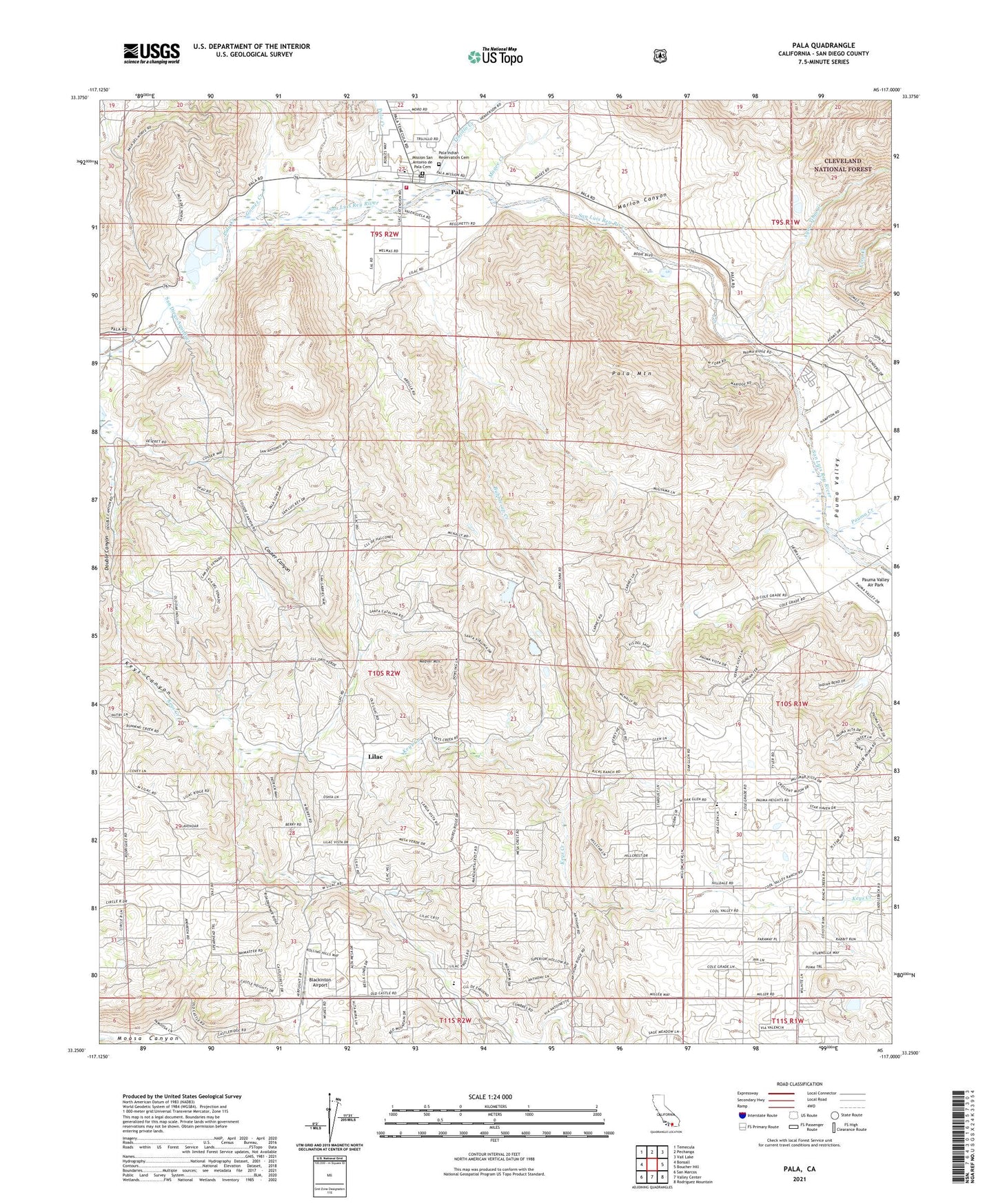 Pala California US Topo Map Image