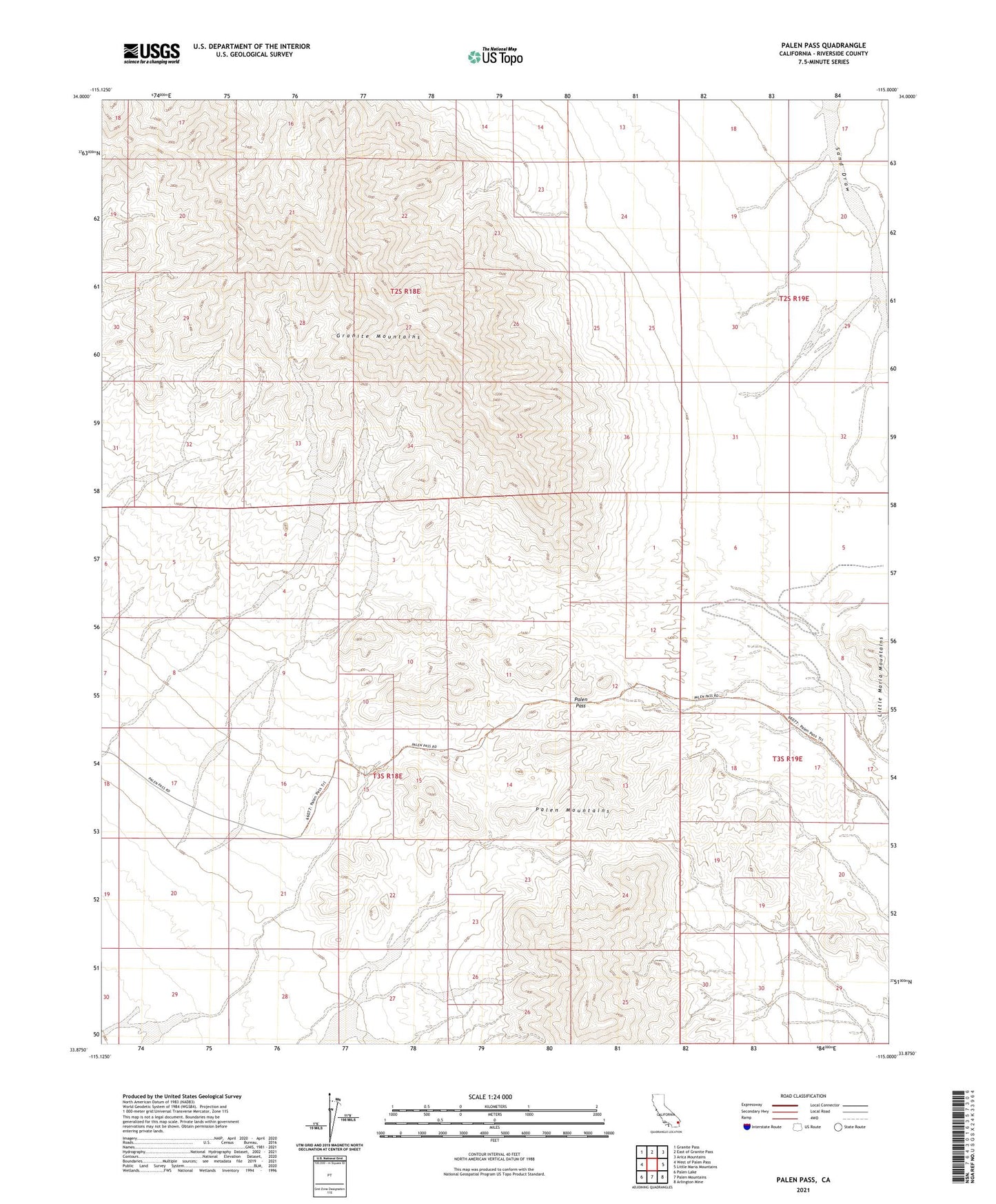 Palen Pass California US Topo Map Image