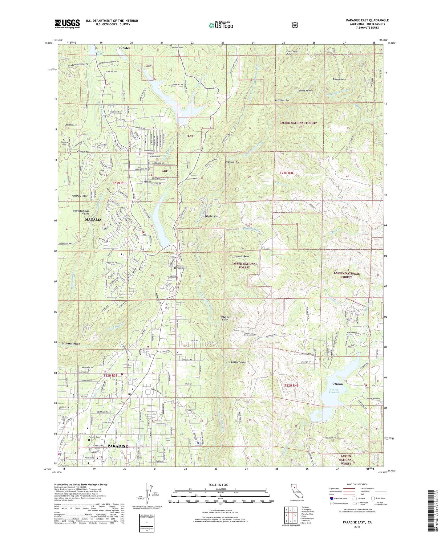 Paradise East California US Topo Map Image
